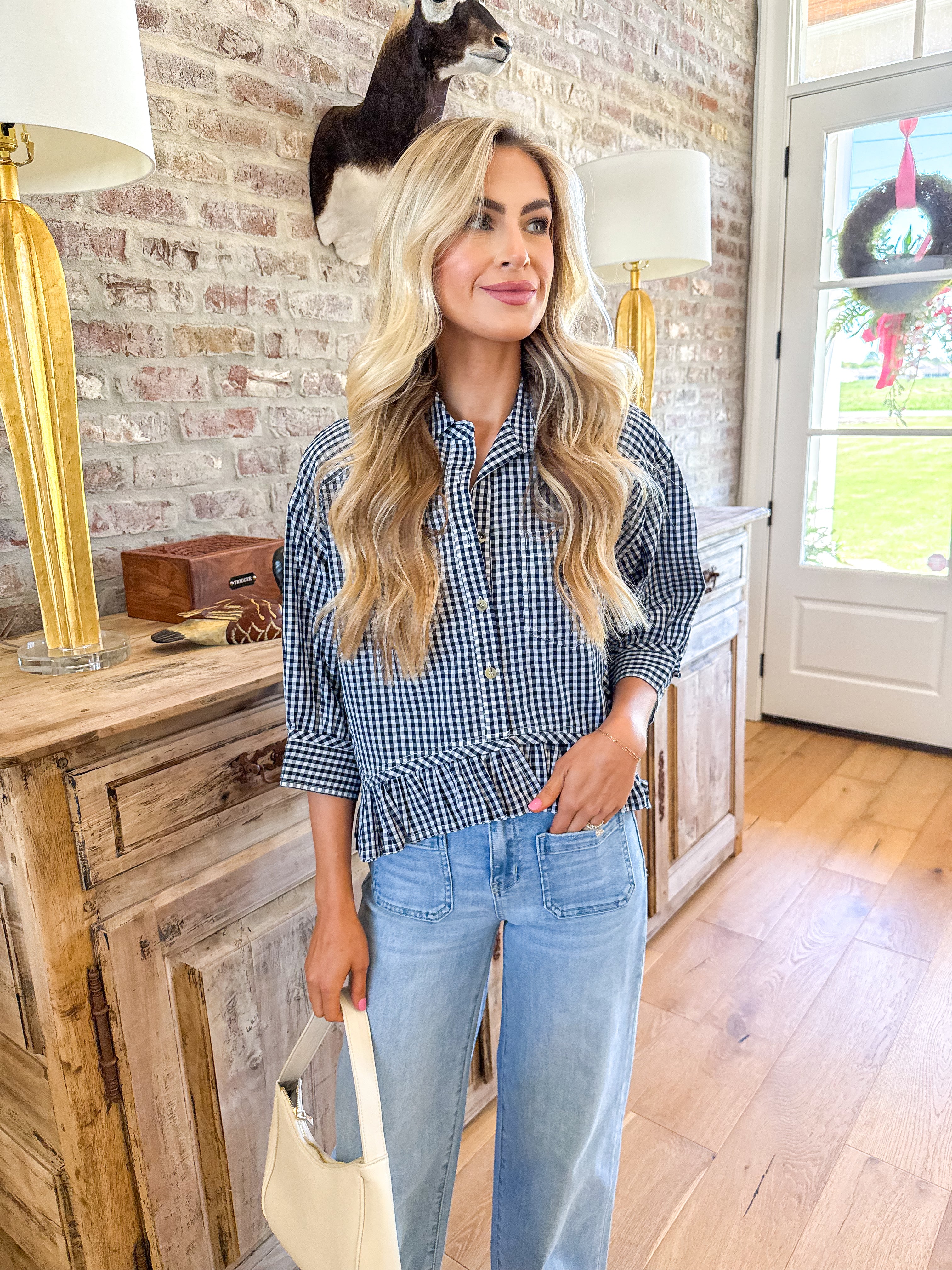 Tara Gingham Ruffle Hem Blouse