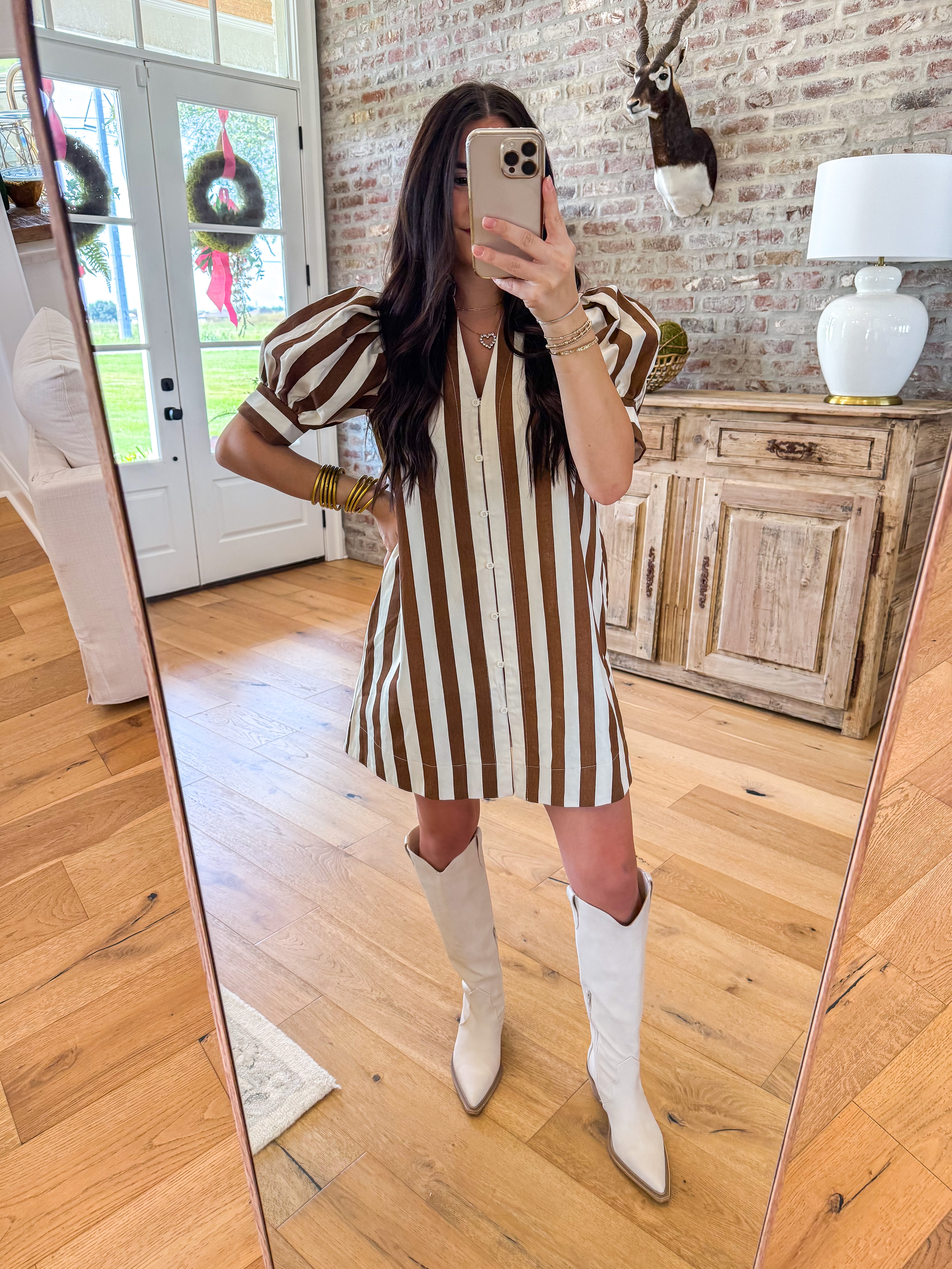 Caramel Dream Striped Shirt Dress