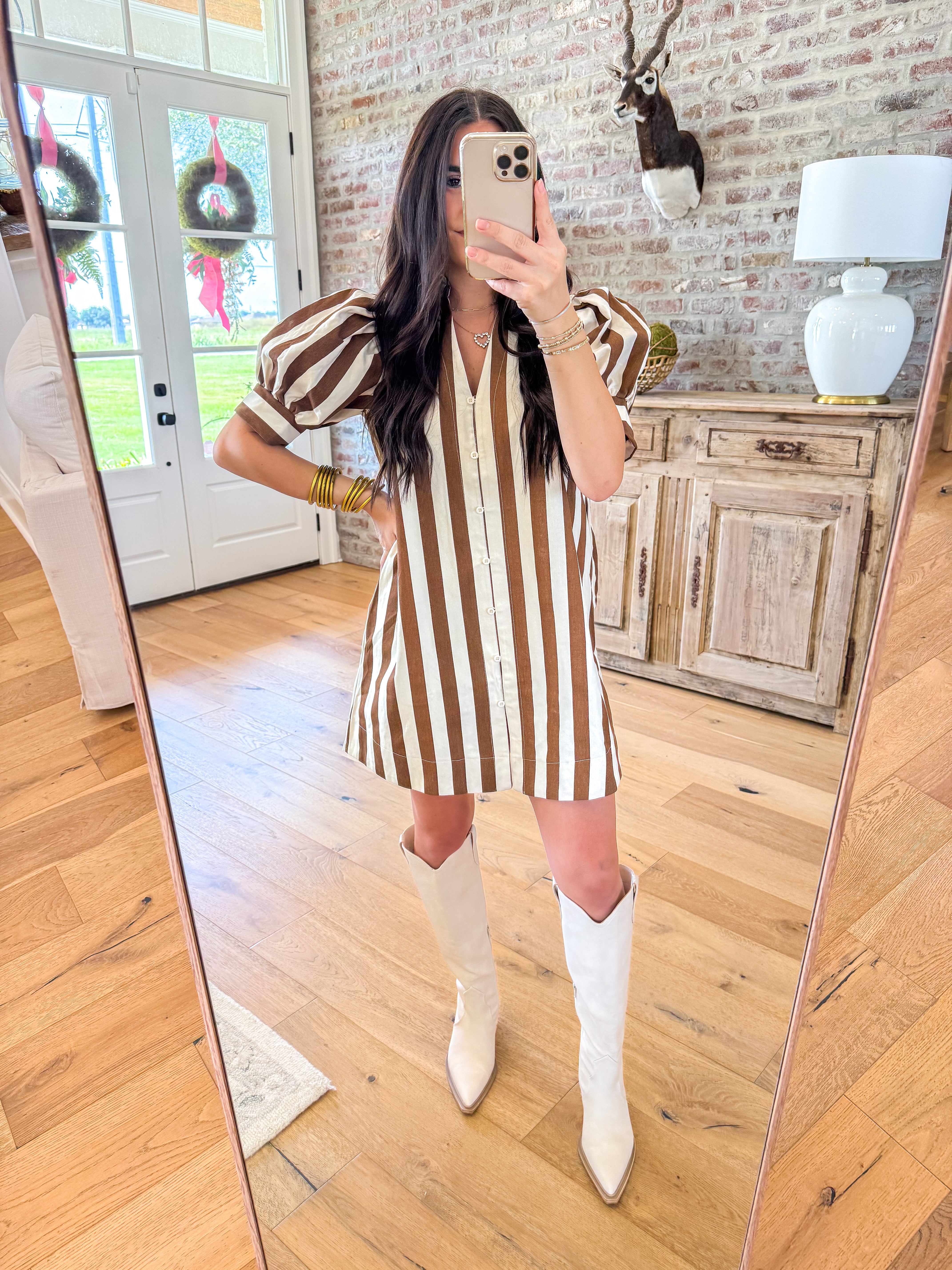 Caramel Dream Striped Shirt Dress