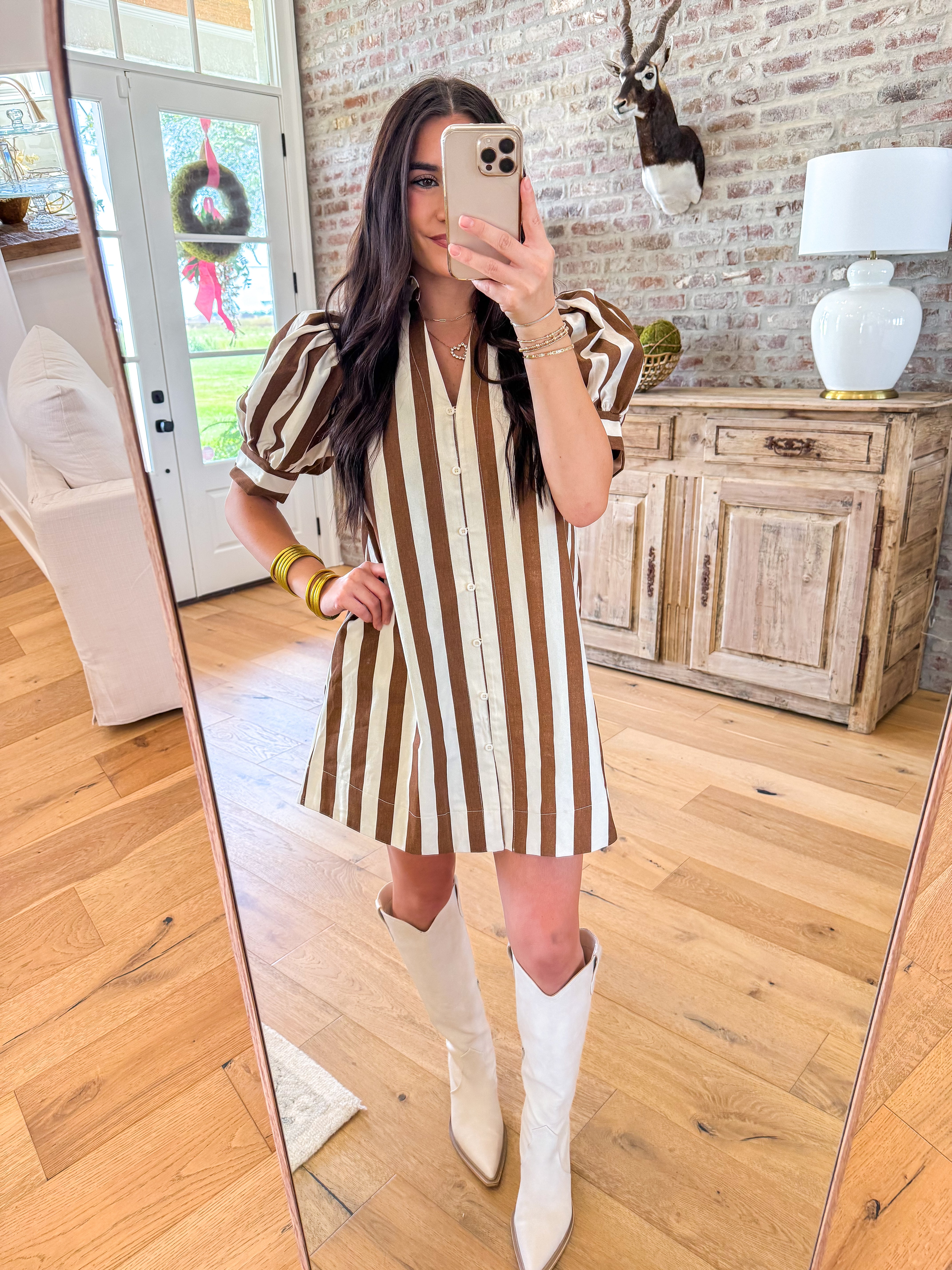 Caramel Dream Striped Shirt Dress
