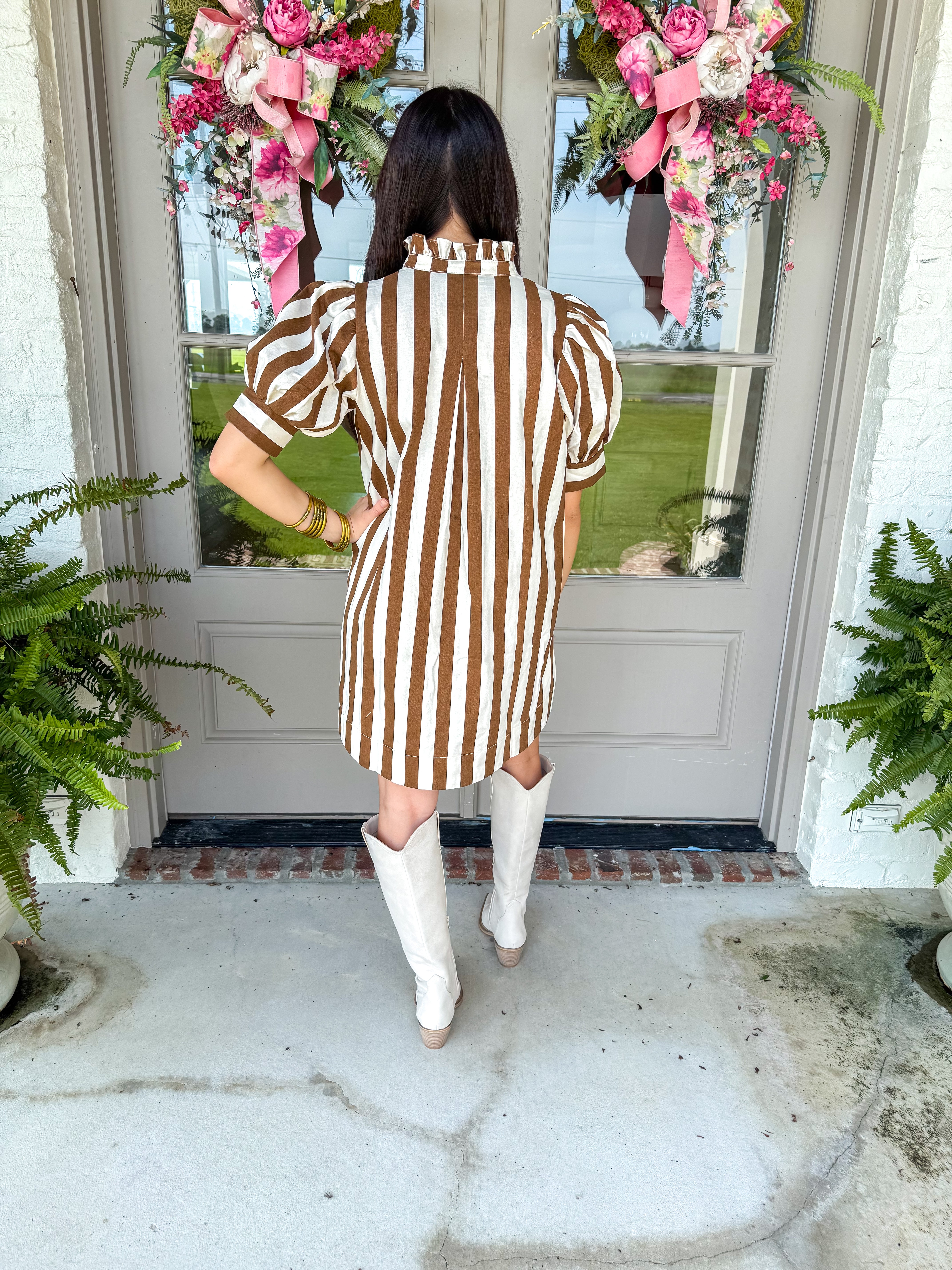 Caramel Dream Striped Shirt Dress