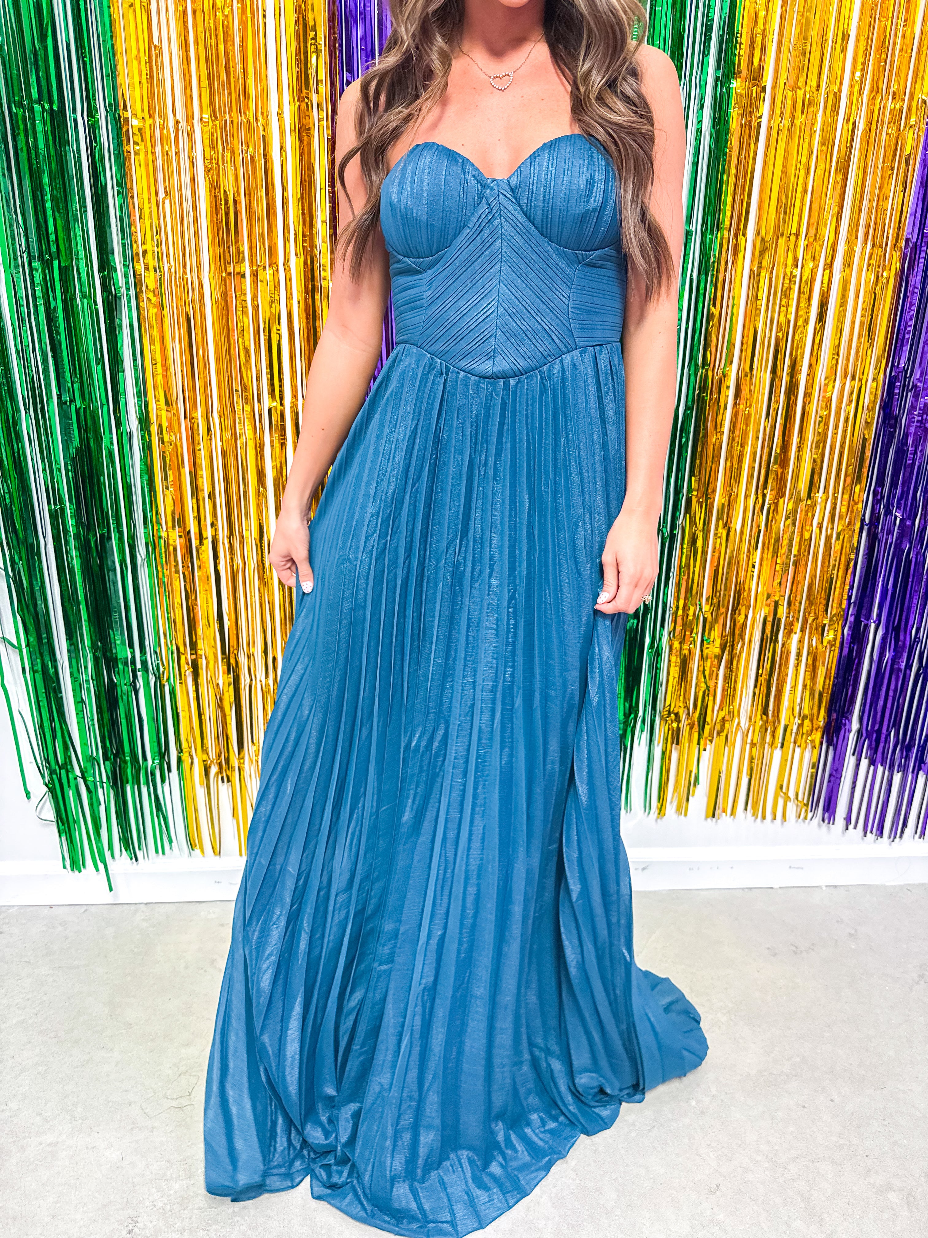 Luxe Pleated Teal Ball Gown