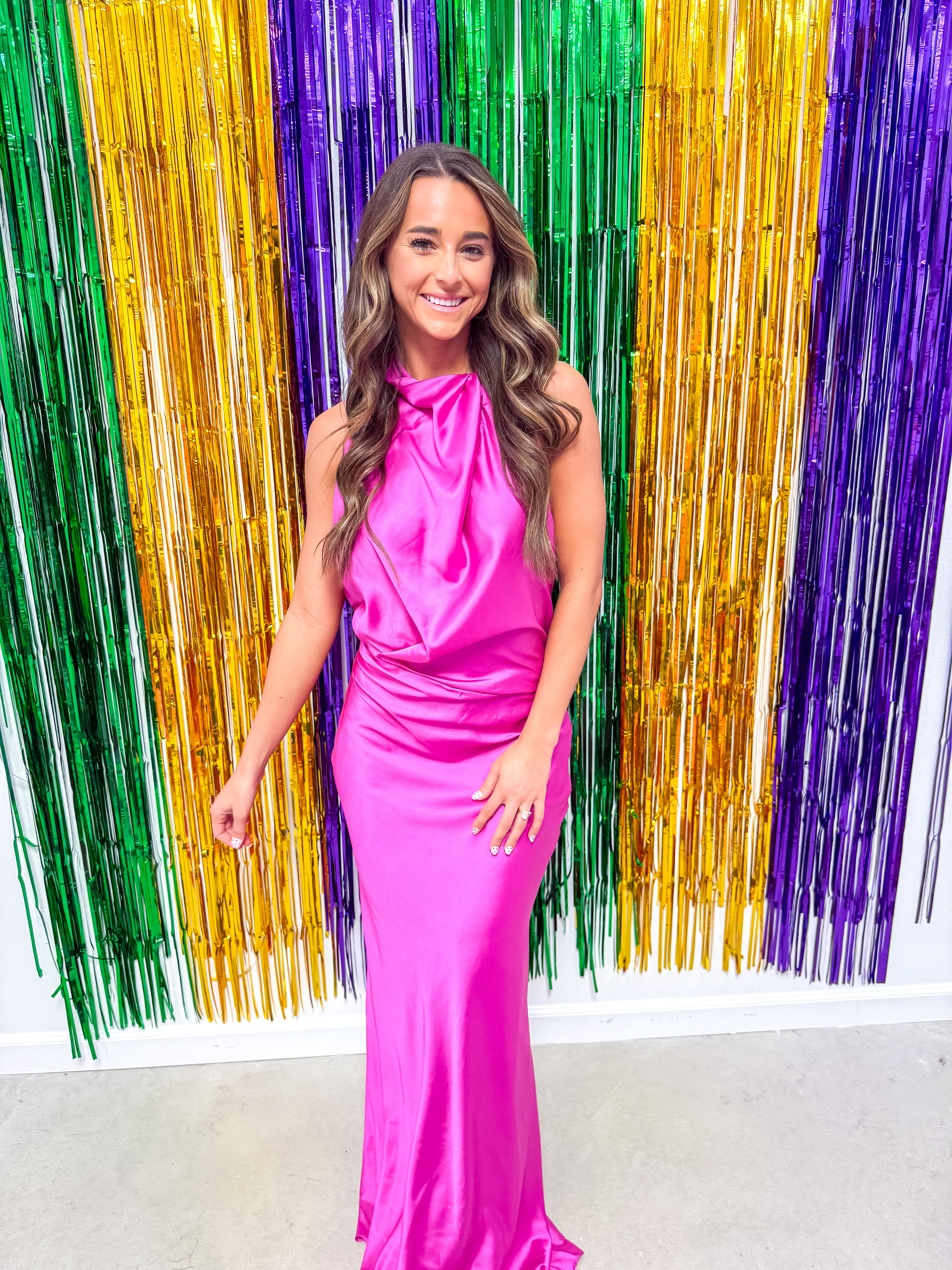 Magenta Satin Halter Gown