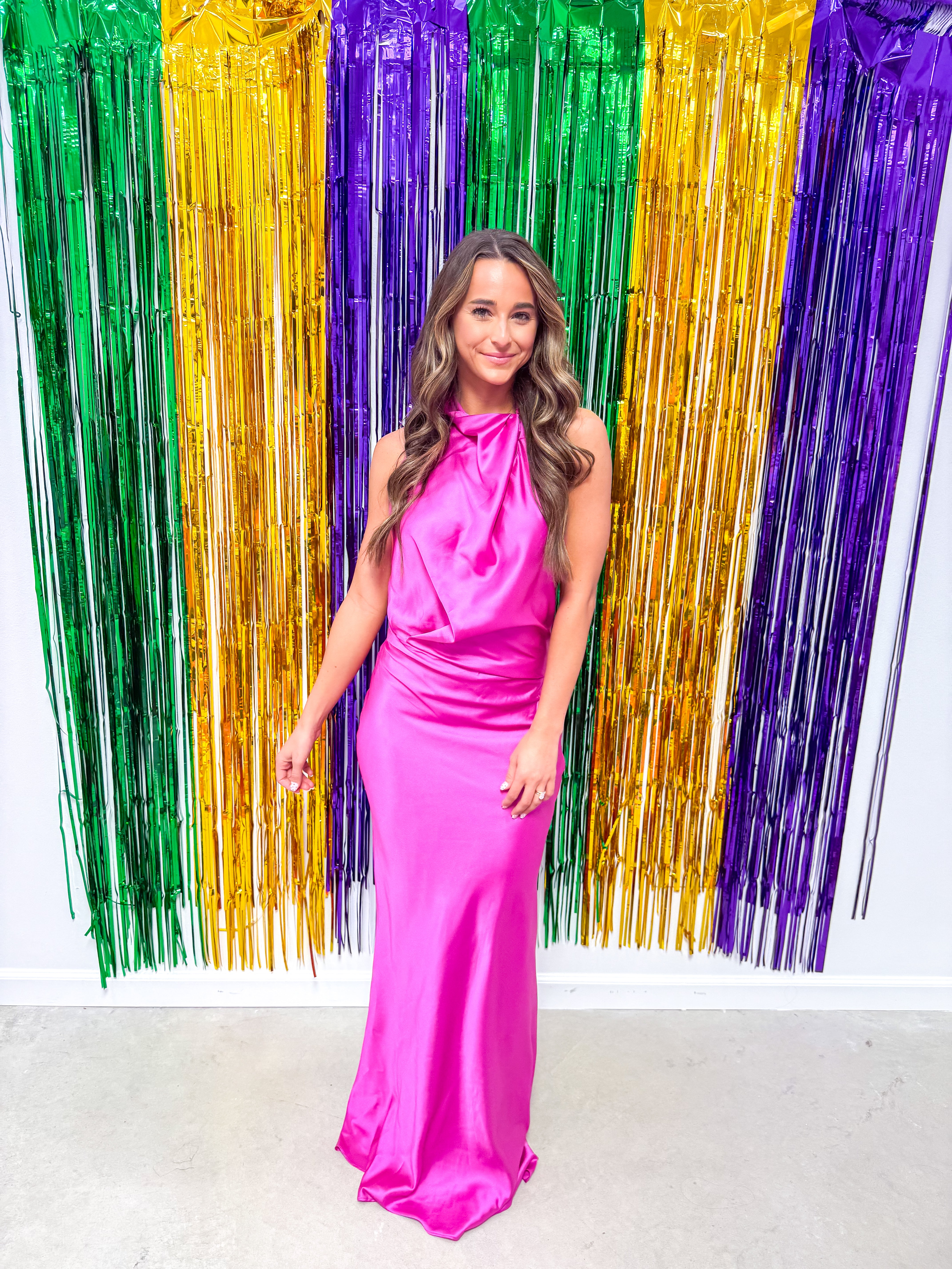 Magenta Satin Halter Gown