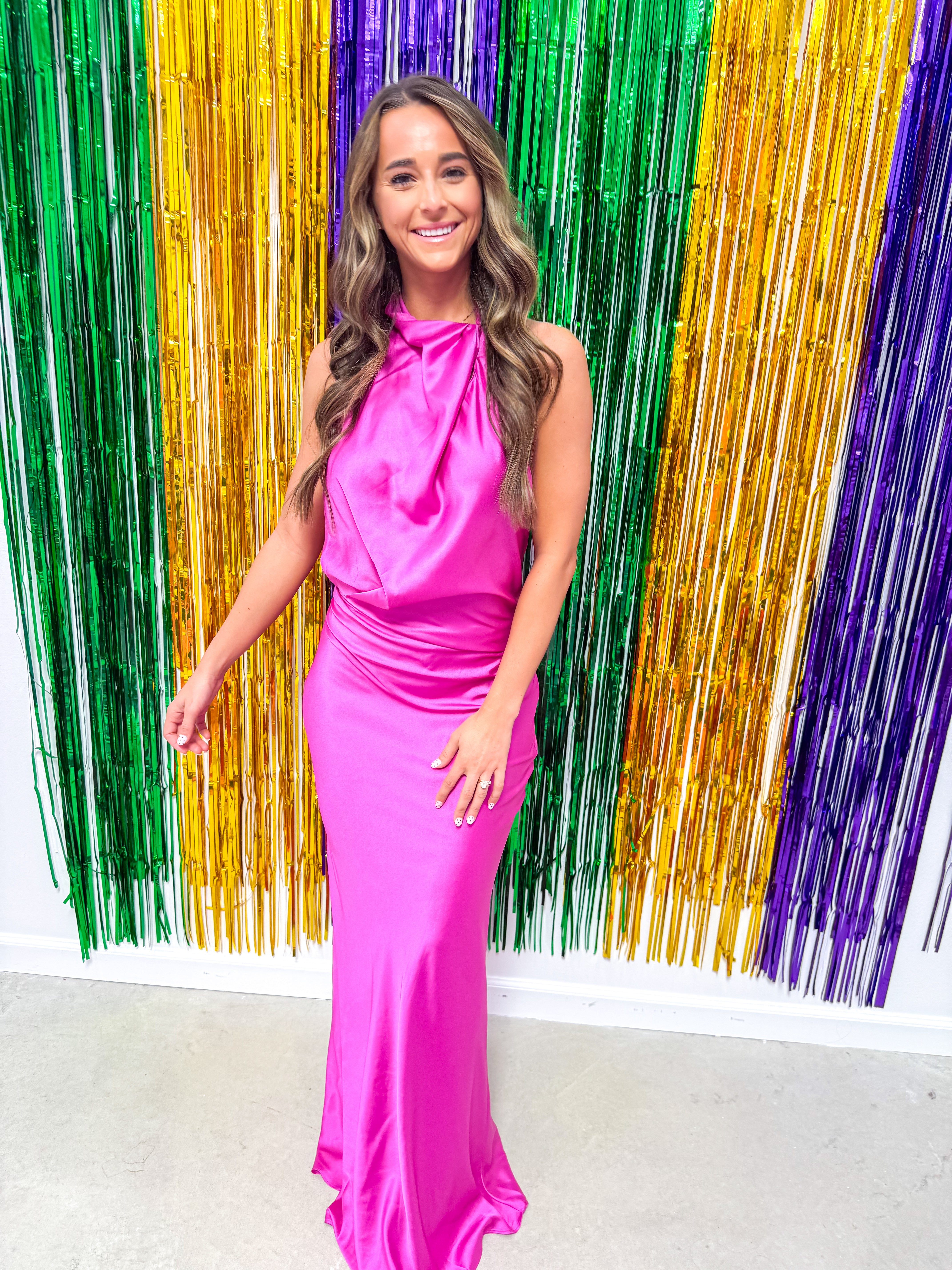 Magenta Satin Halter Gown