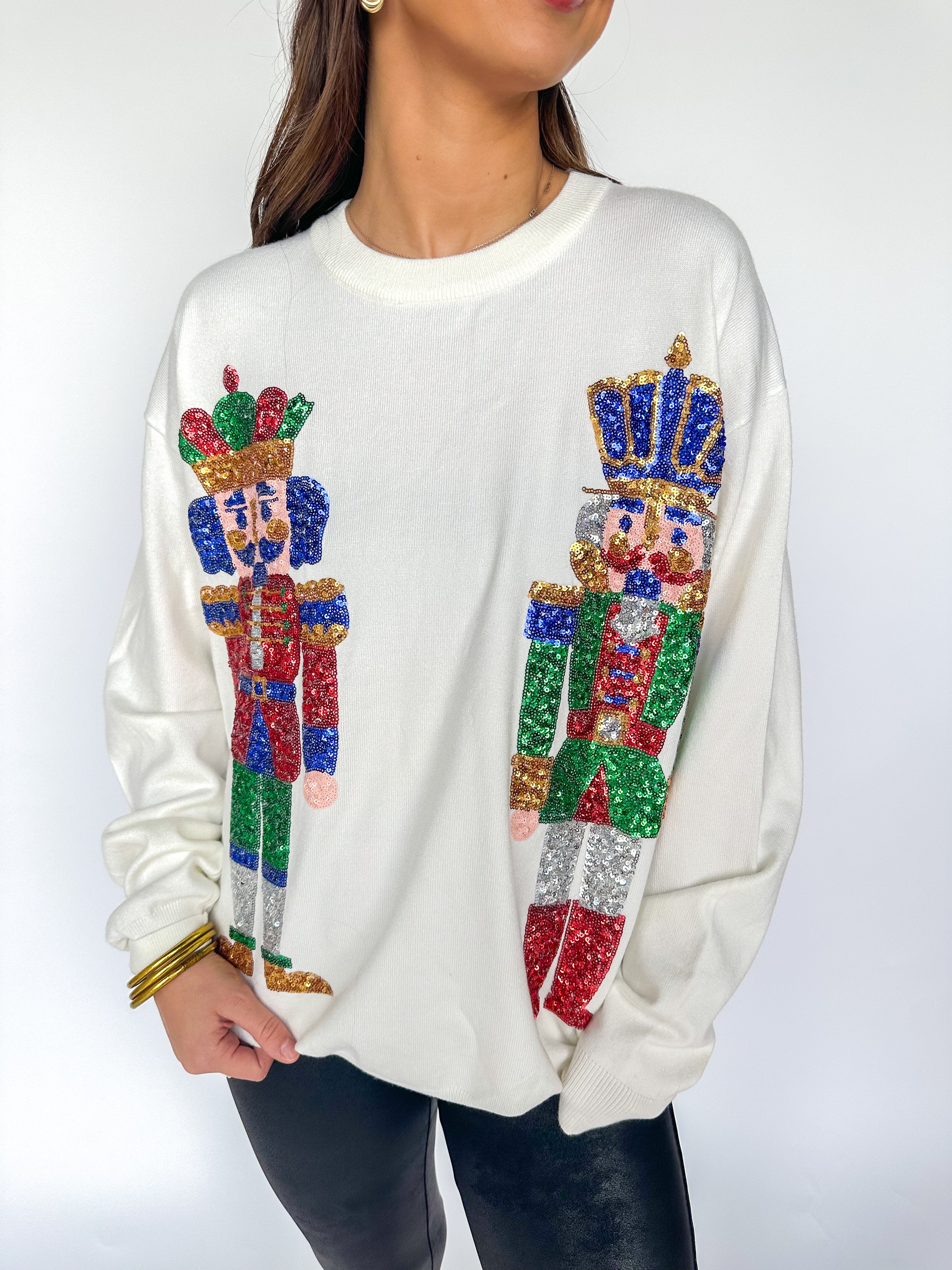 Double Sequin Nutcracker Sweater Cream