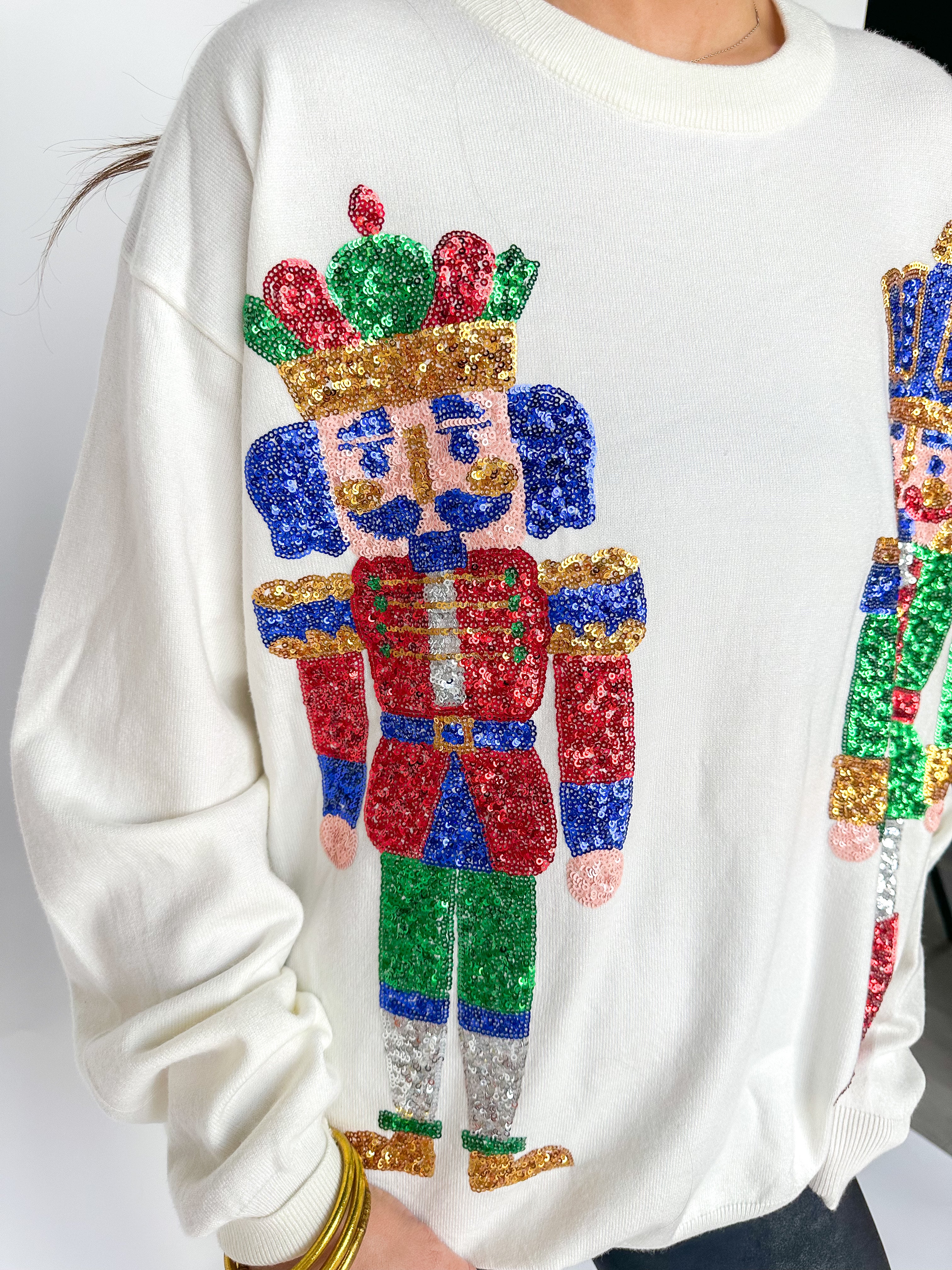 Double Sequin Nutcracker Sweater Cream