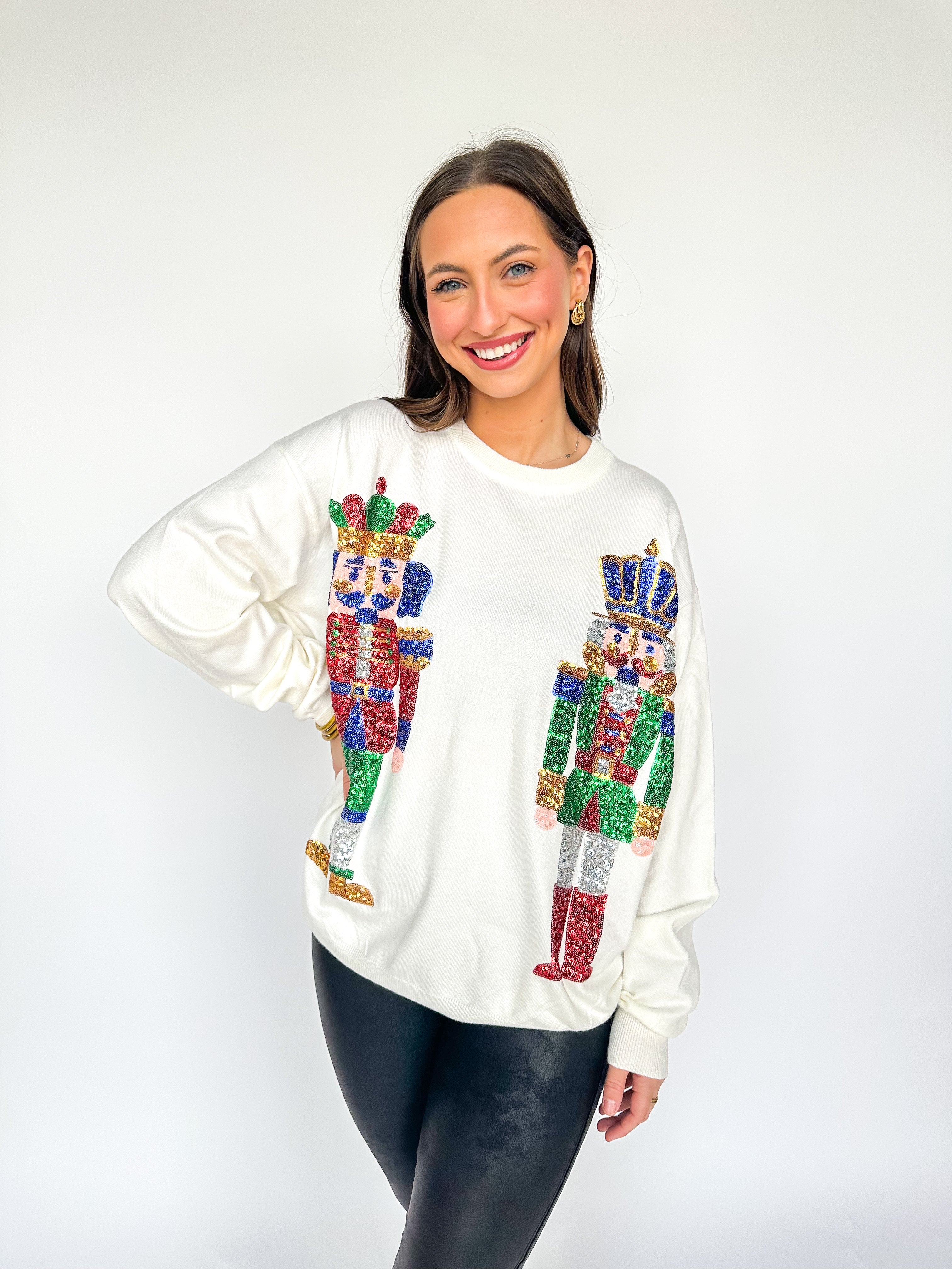 Double Sequin Nutcracker Sweater Cream