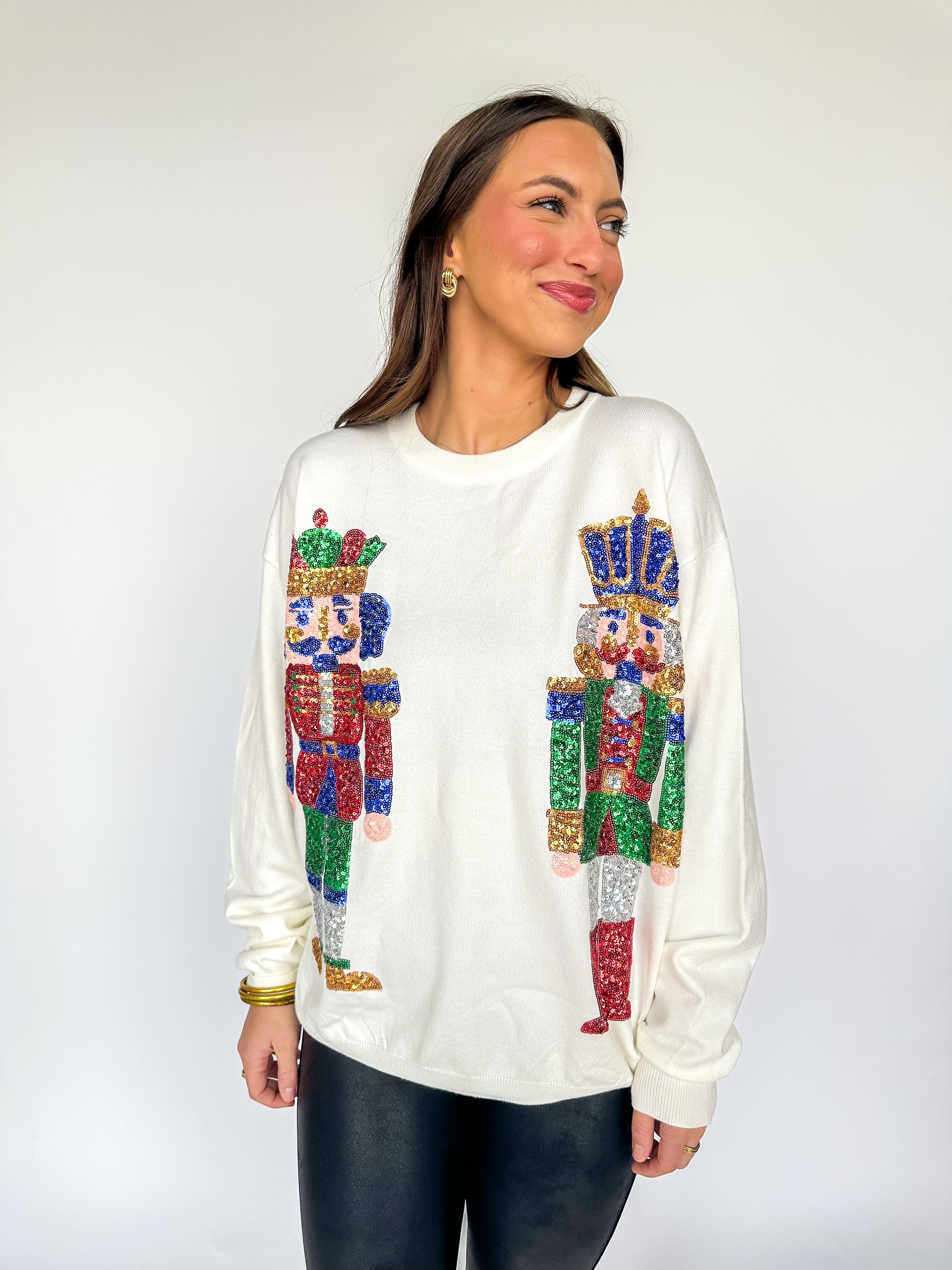 Double Sequin Nutcracker Sweater Cream