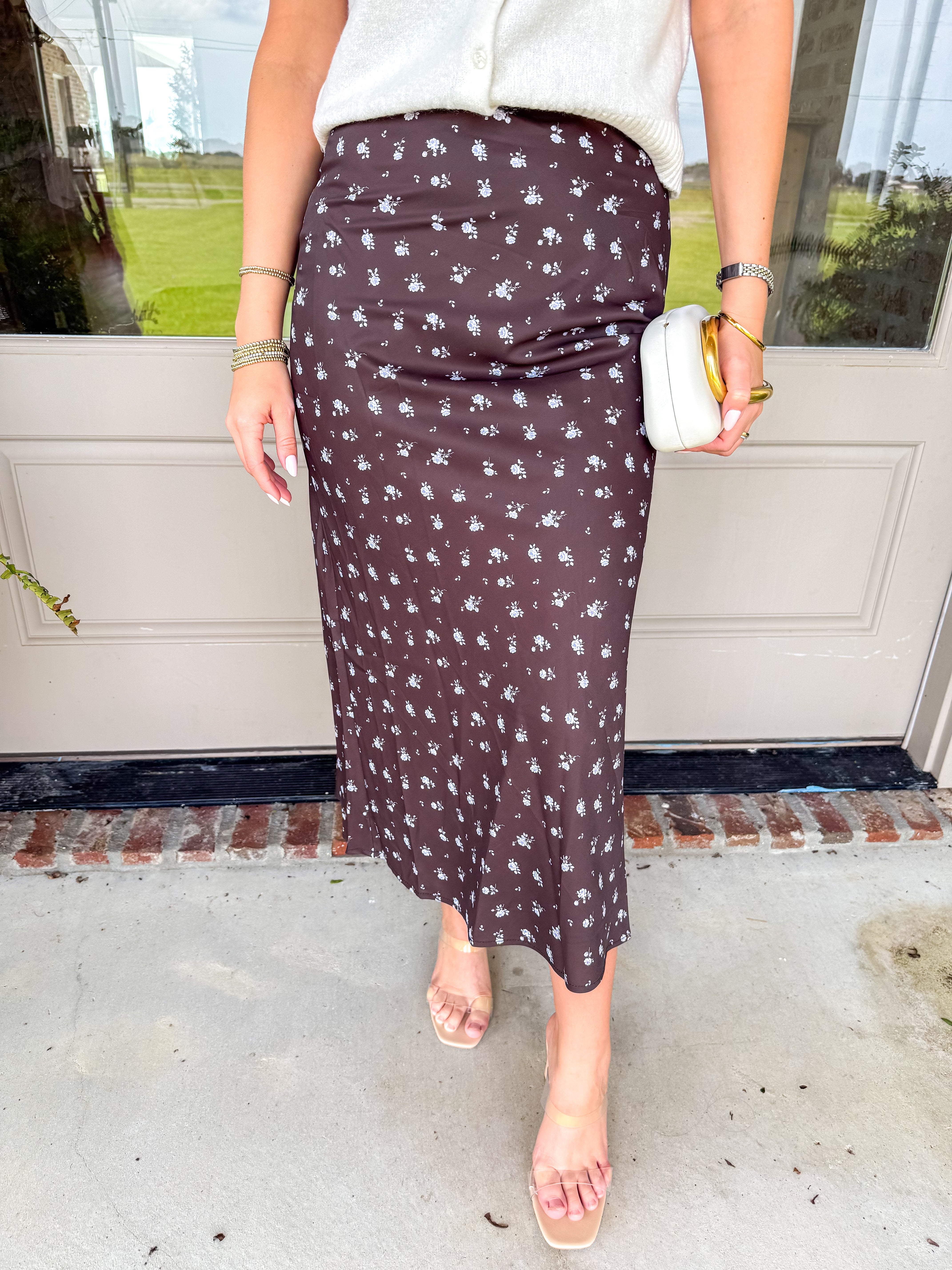 Espresso Bloom Midi Skirt