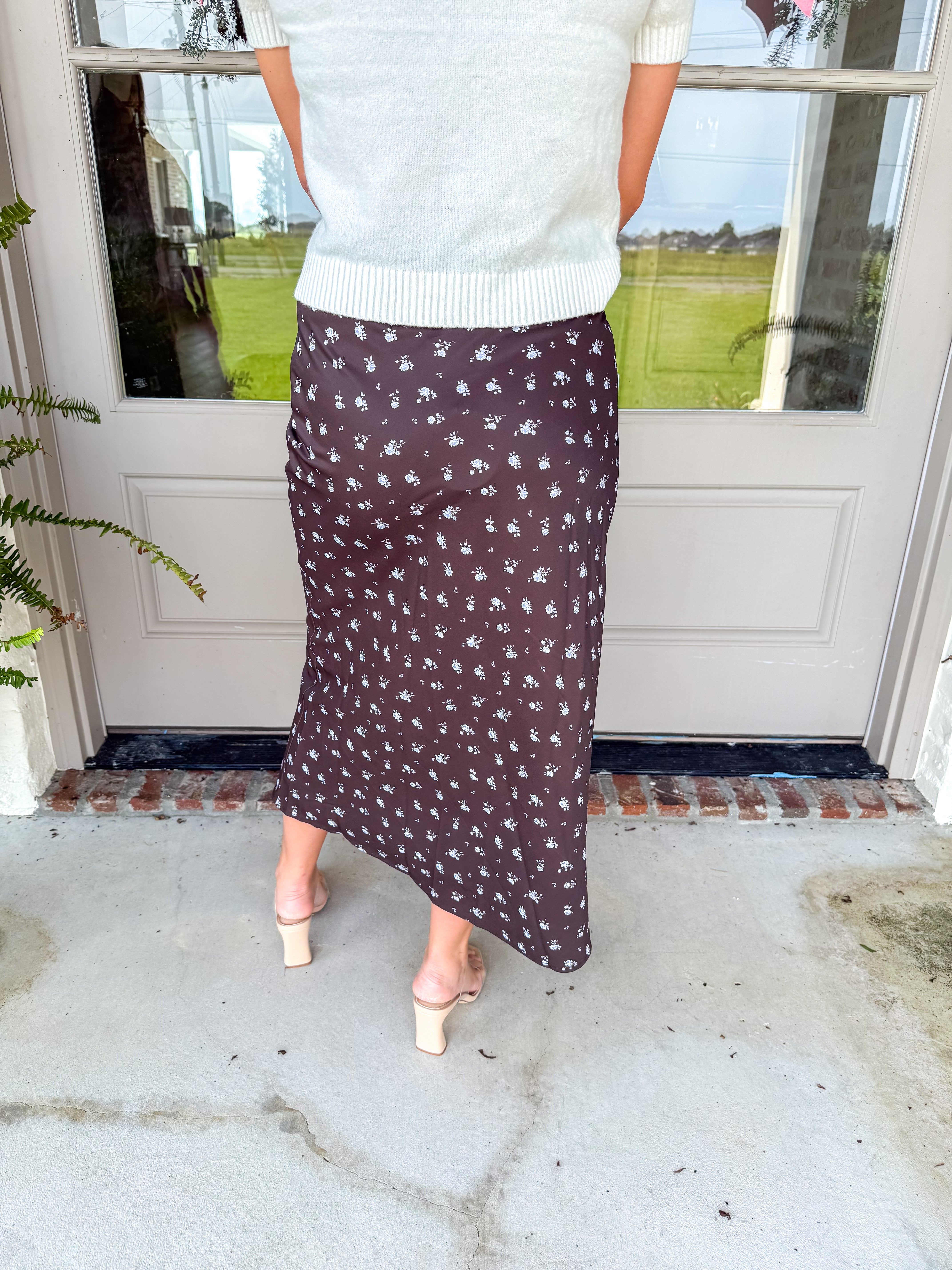 Espresso Bloom Midi Skirt