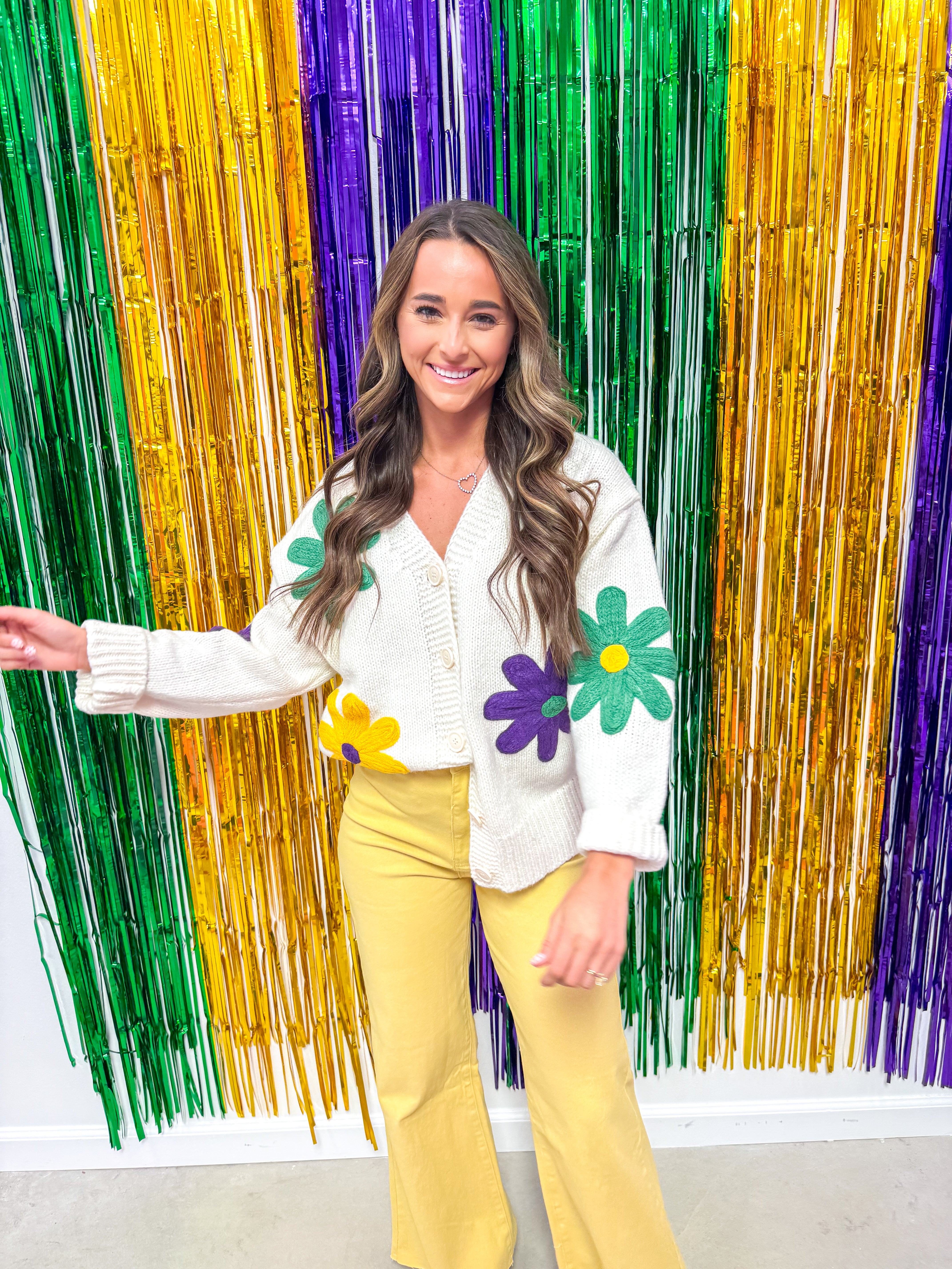 Mardi Gras Flower Cardigan