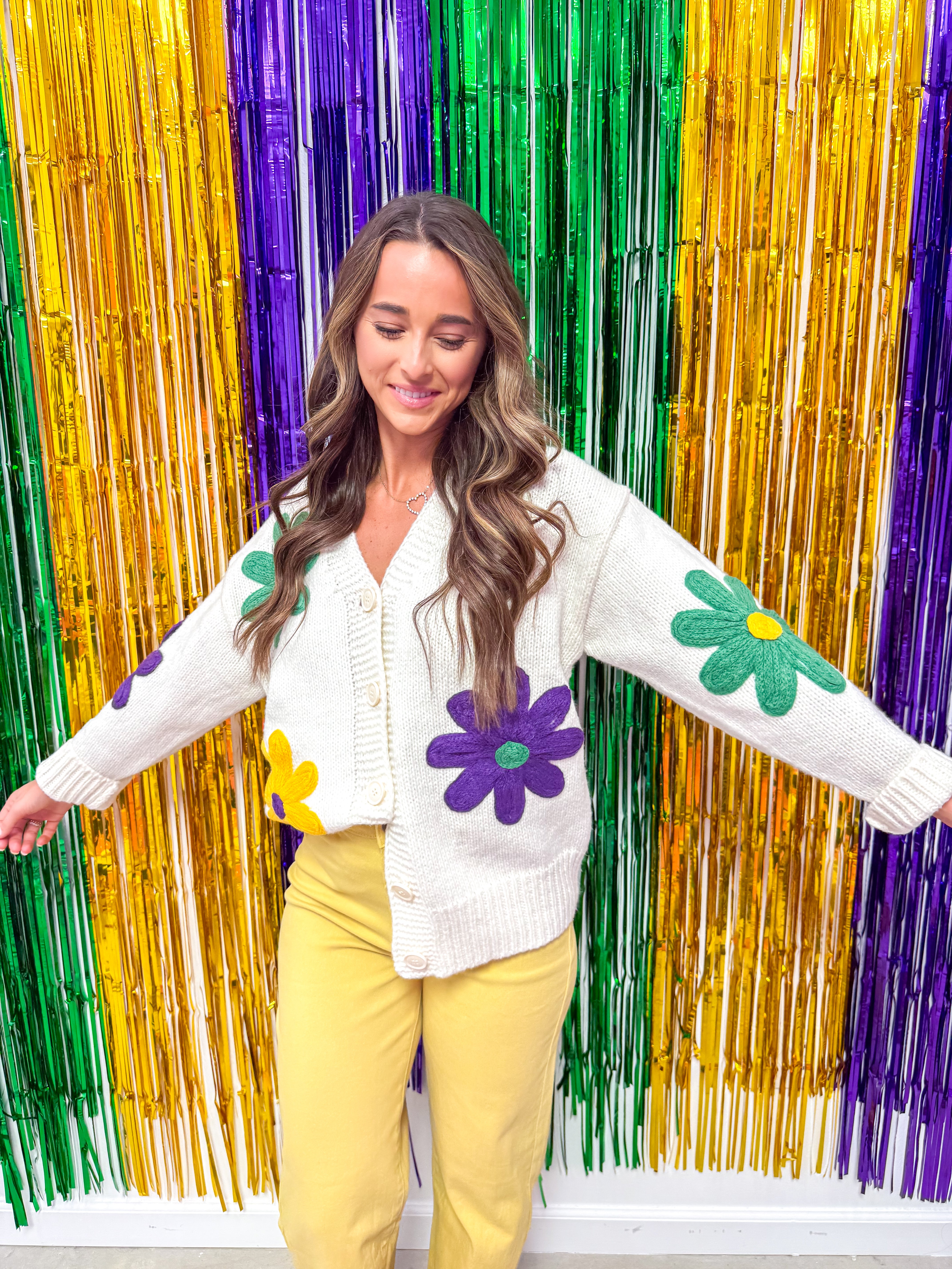 Mardi Gras Flower Cardigan