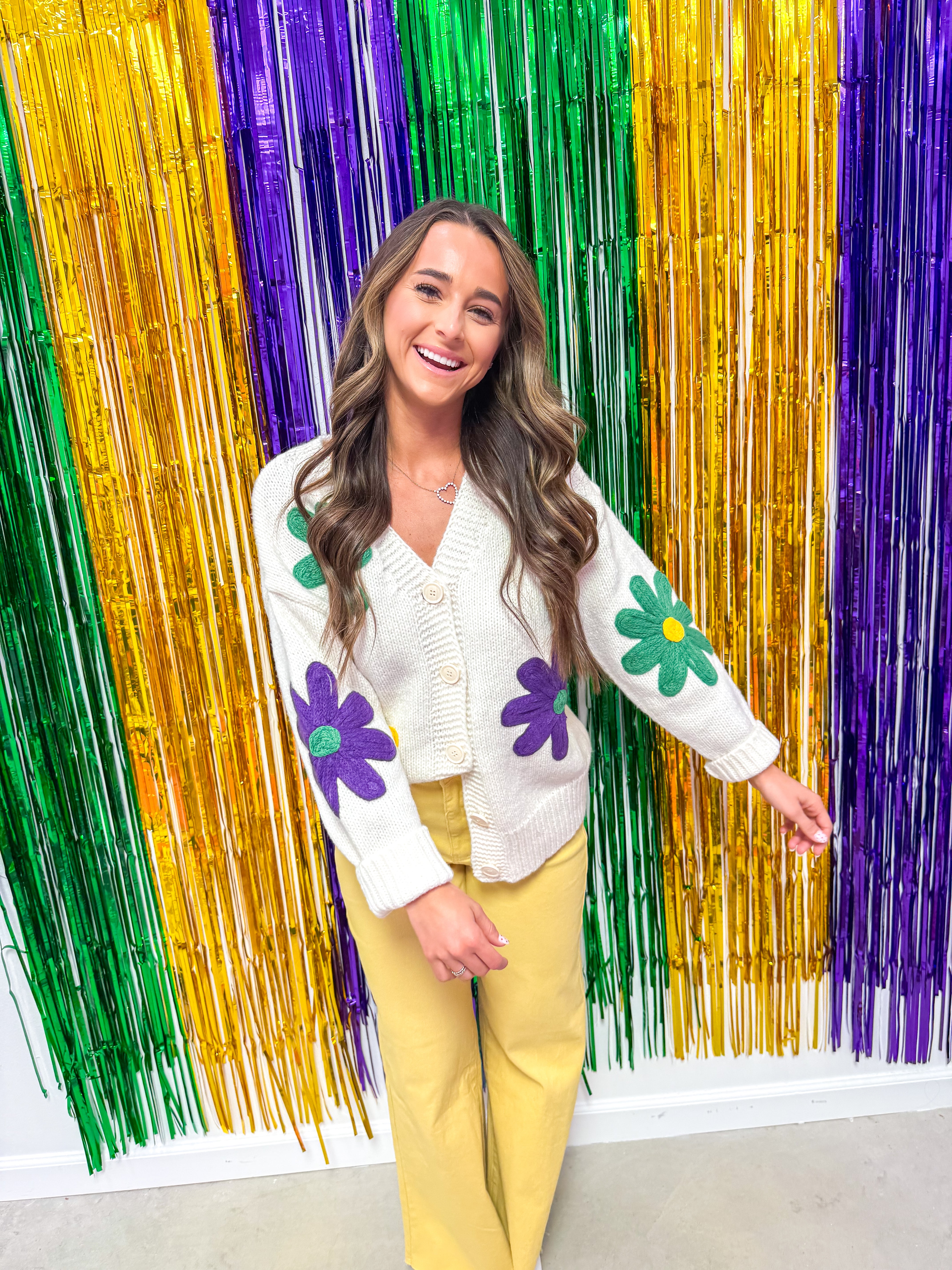 Mardi Gras Flower Cardigan