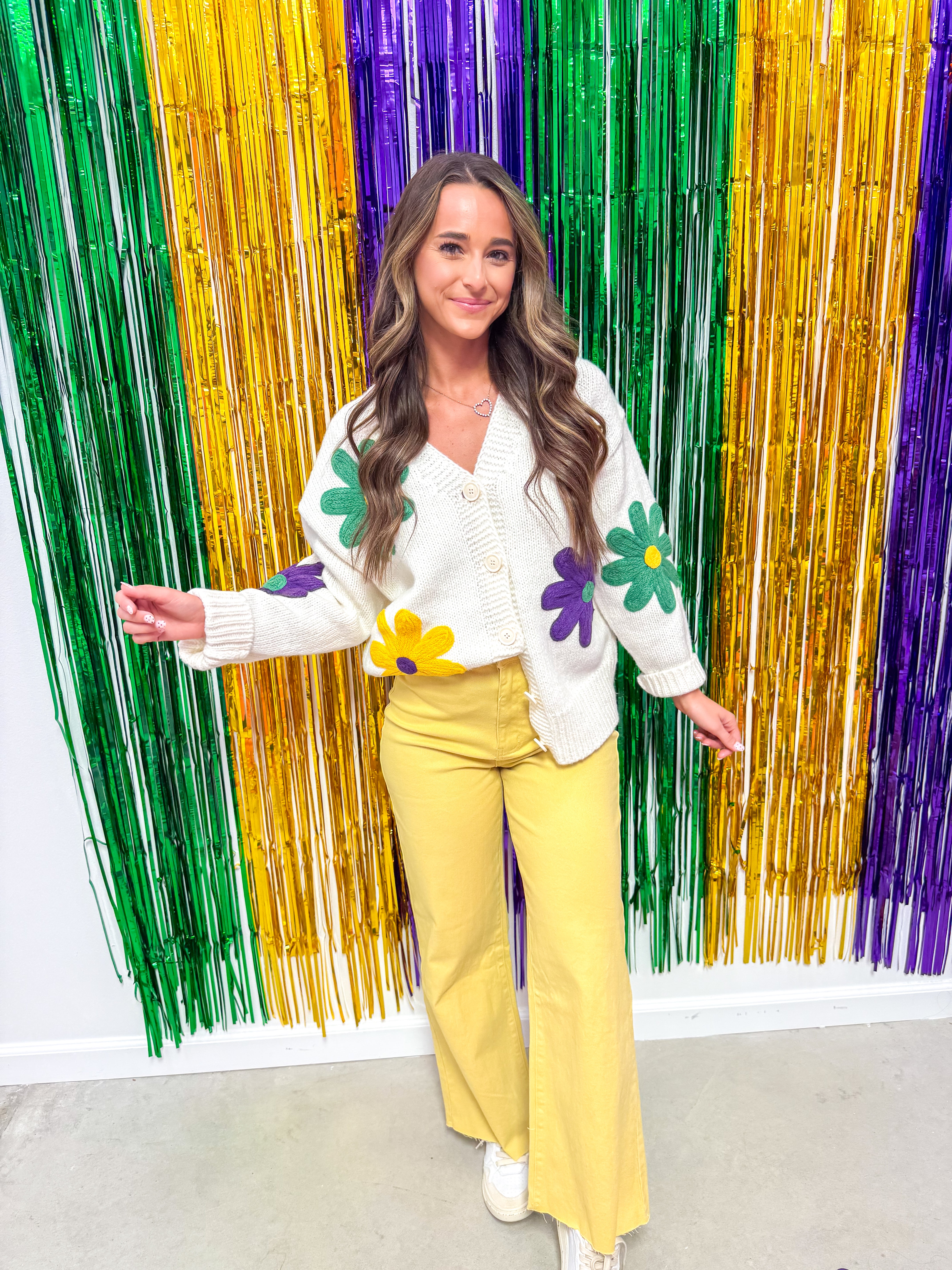 Mardi Gras Flower Cardigan