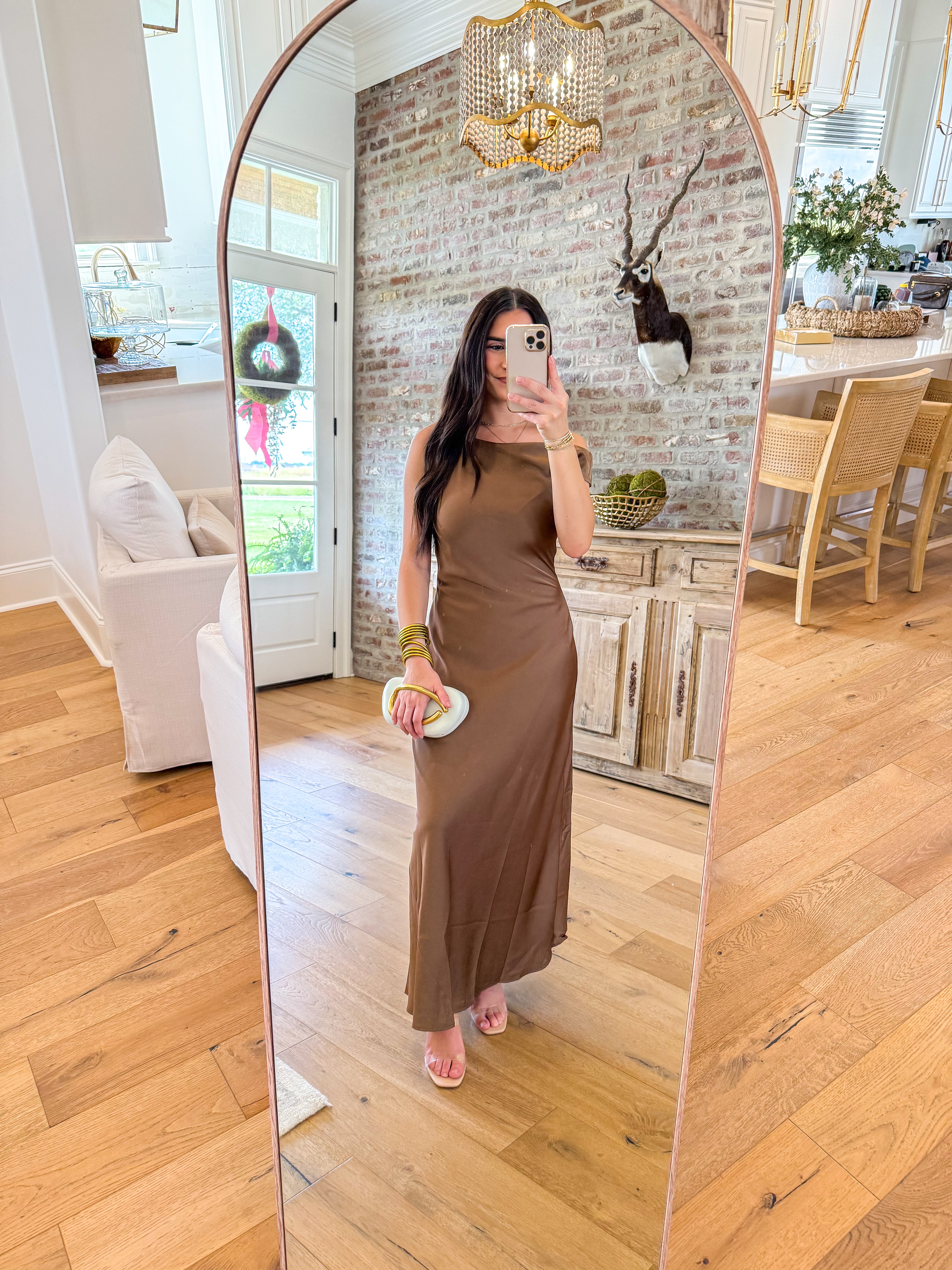 The Bronze Hour One-Shoulder Satin Maxi Dress