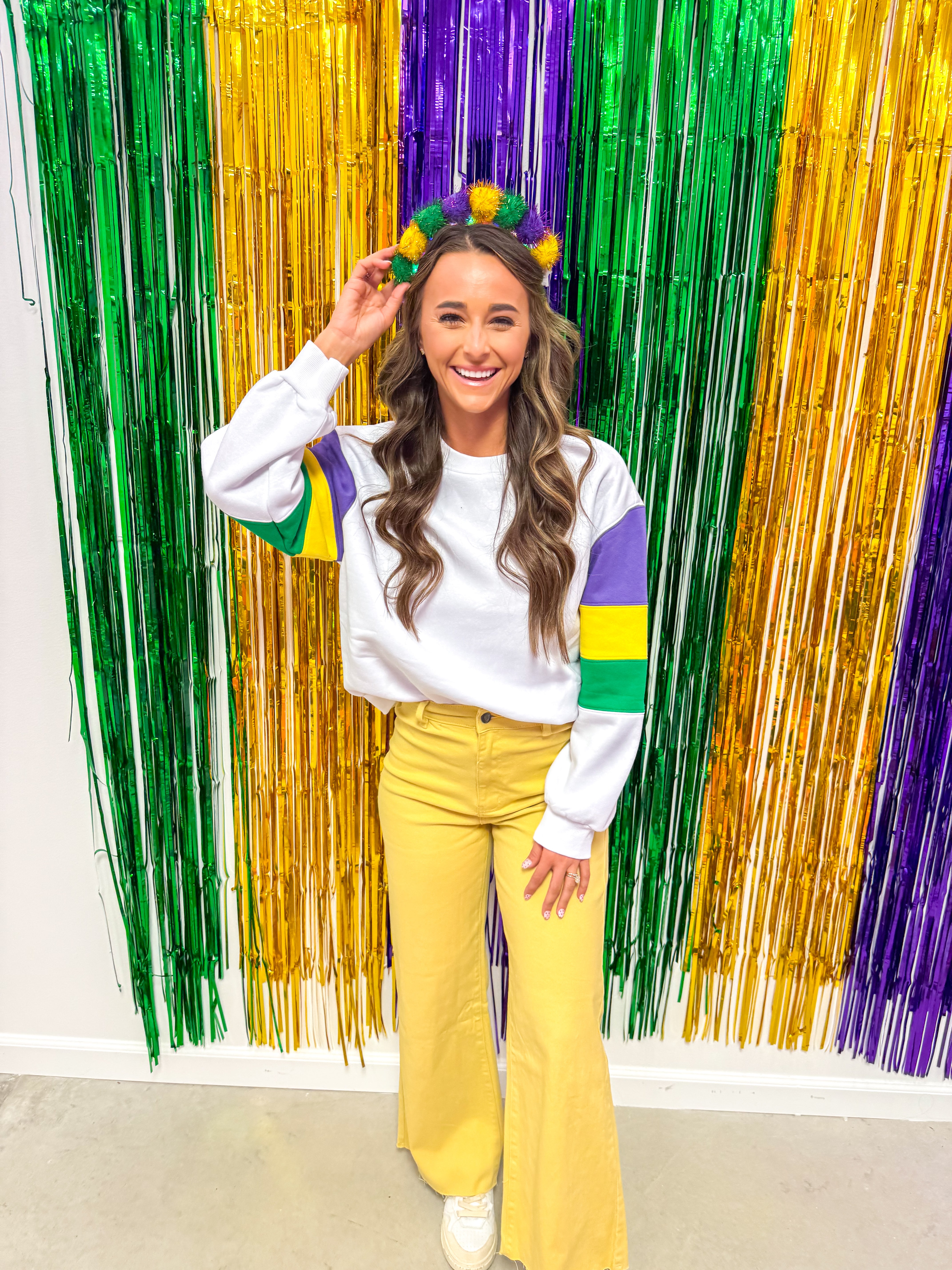 Mardi Gras Striped Sleeve Sweatshirt