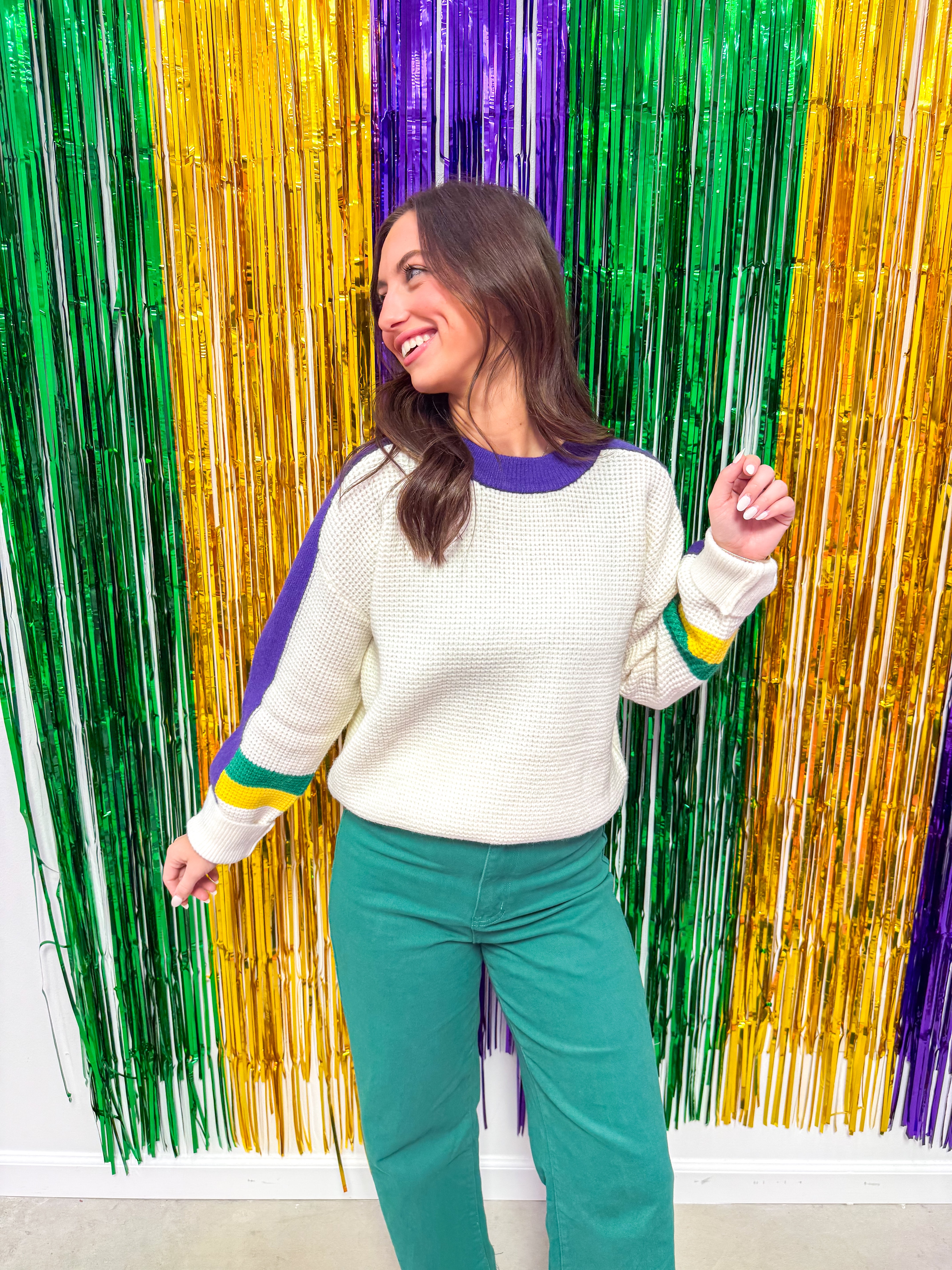 MG Cream Colorblock Sleeve Sweater