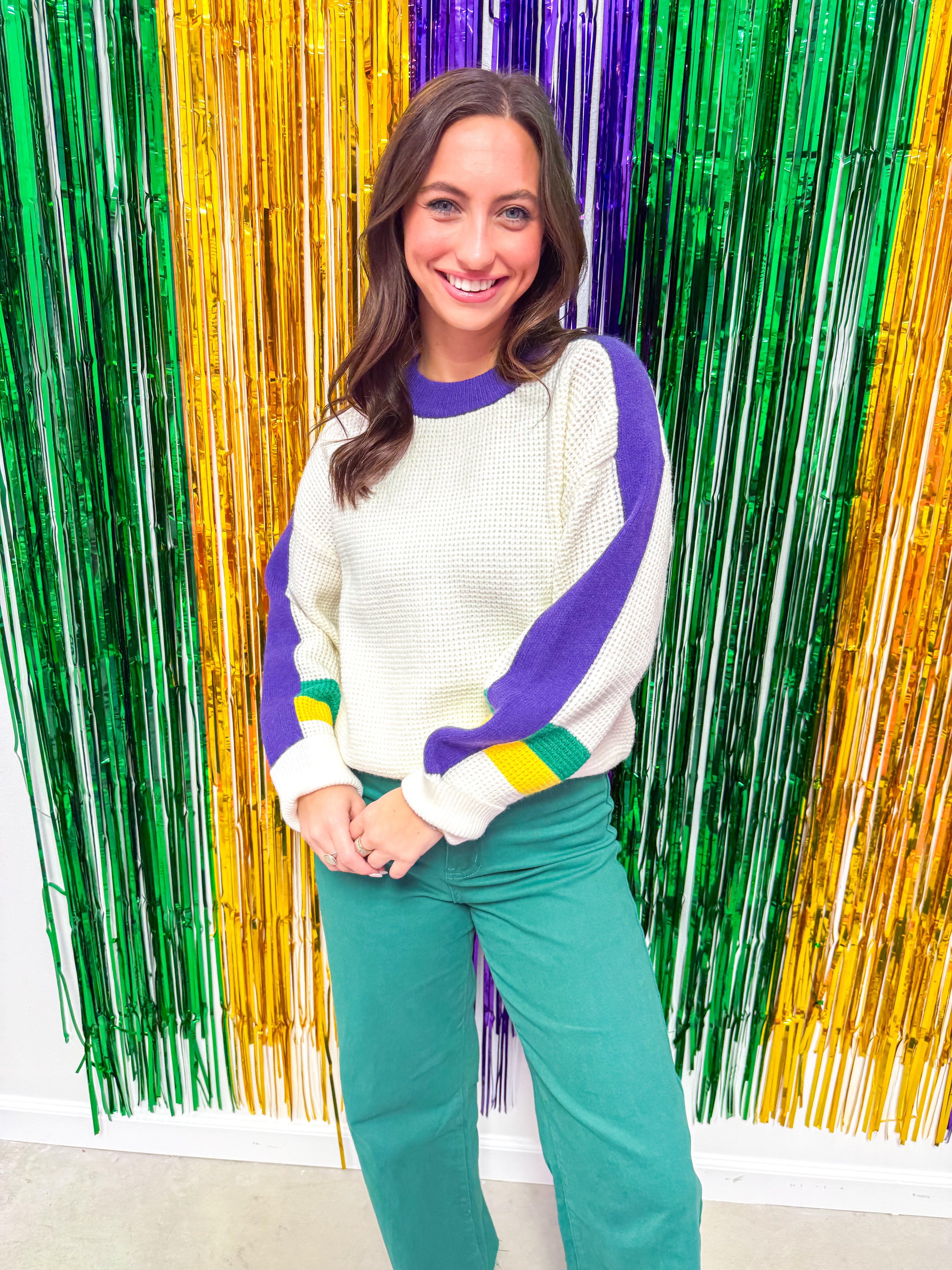 MG Cream Colorblock Sleeve Sweater