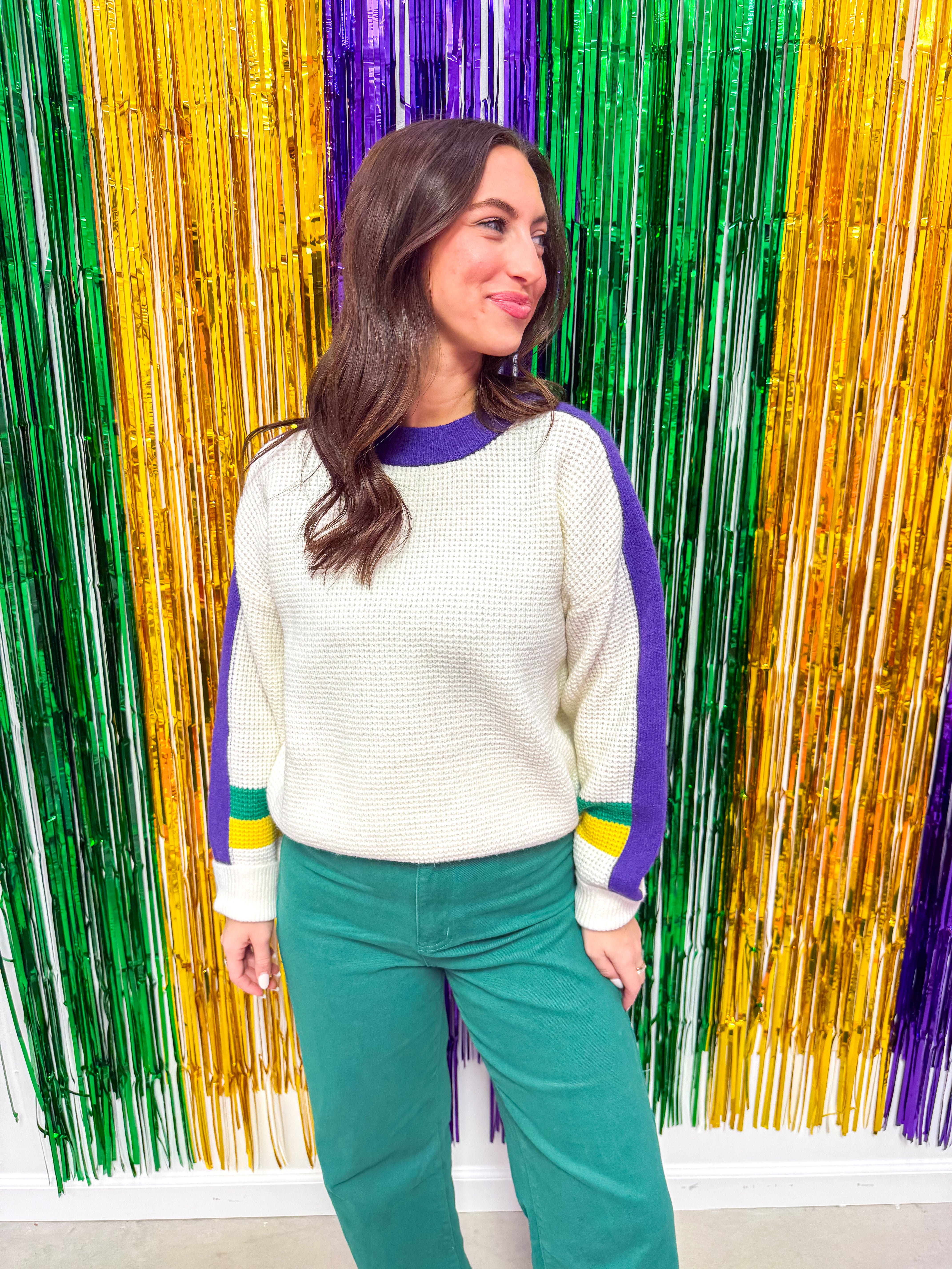 MG Cream Colorblock Sleeve Sweater