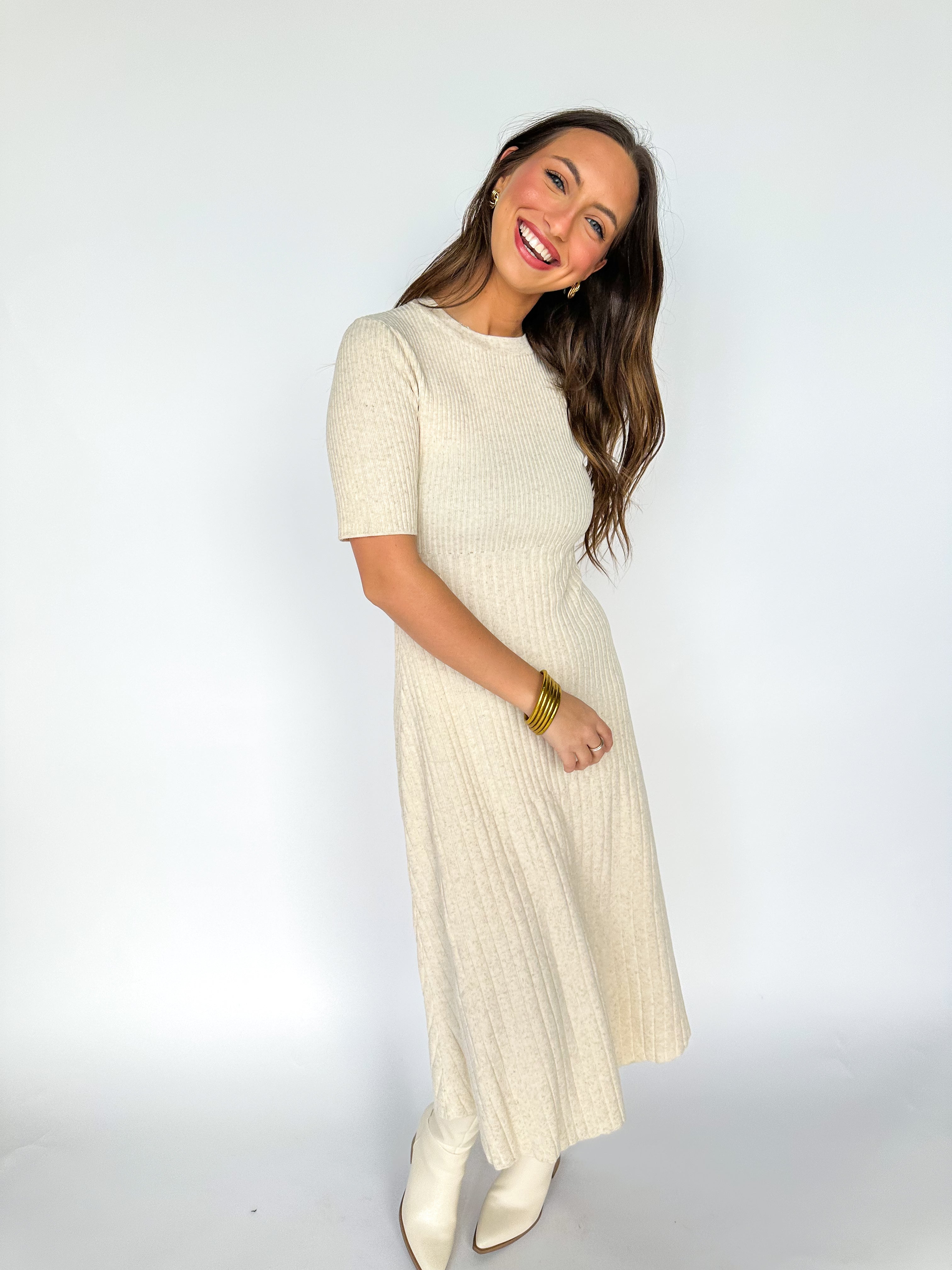 Oatmeal Rib Sweater Dress