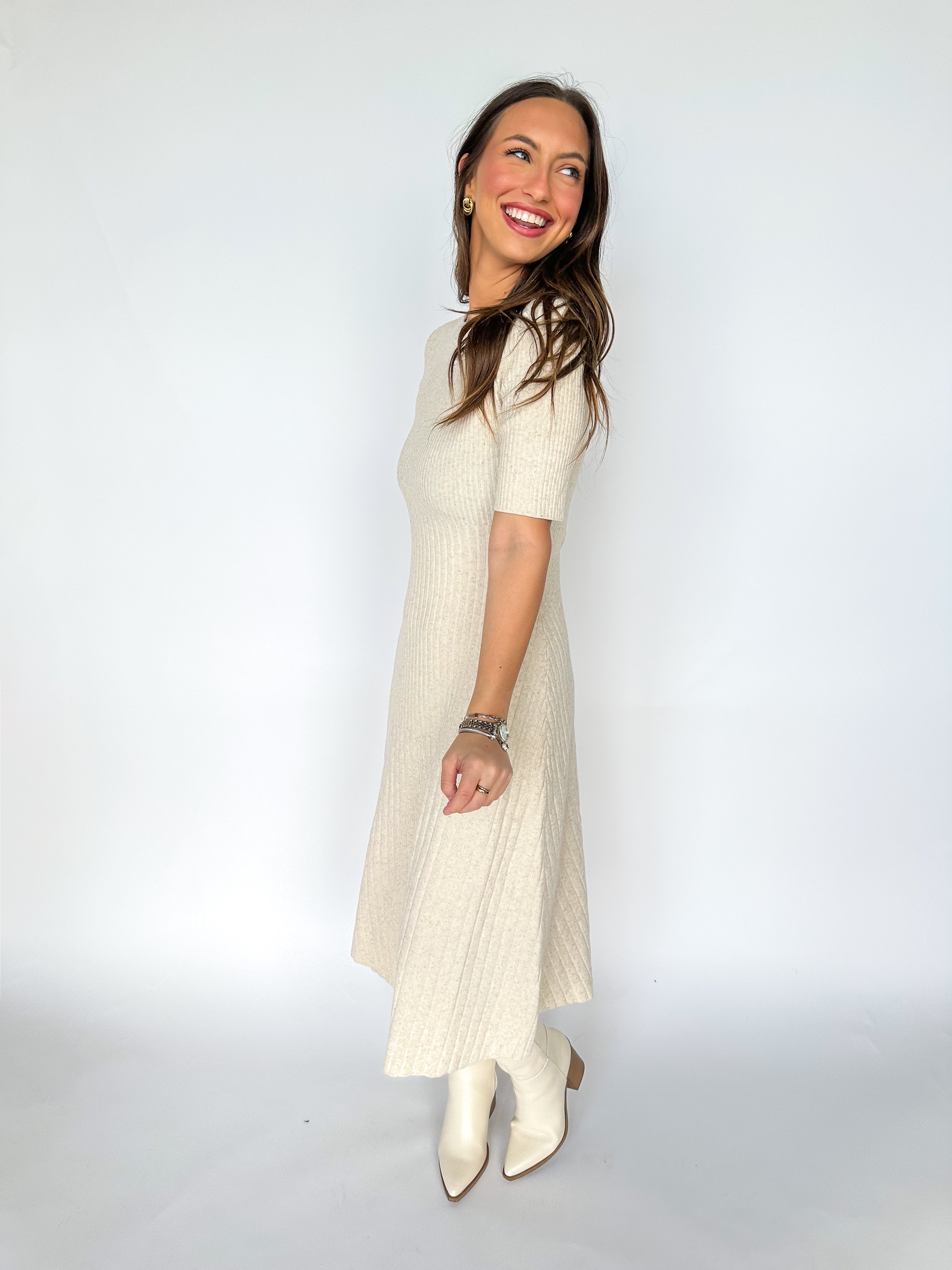 Oatmeal Rib Sweater Dress