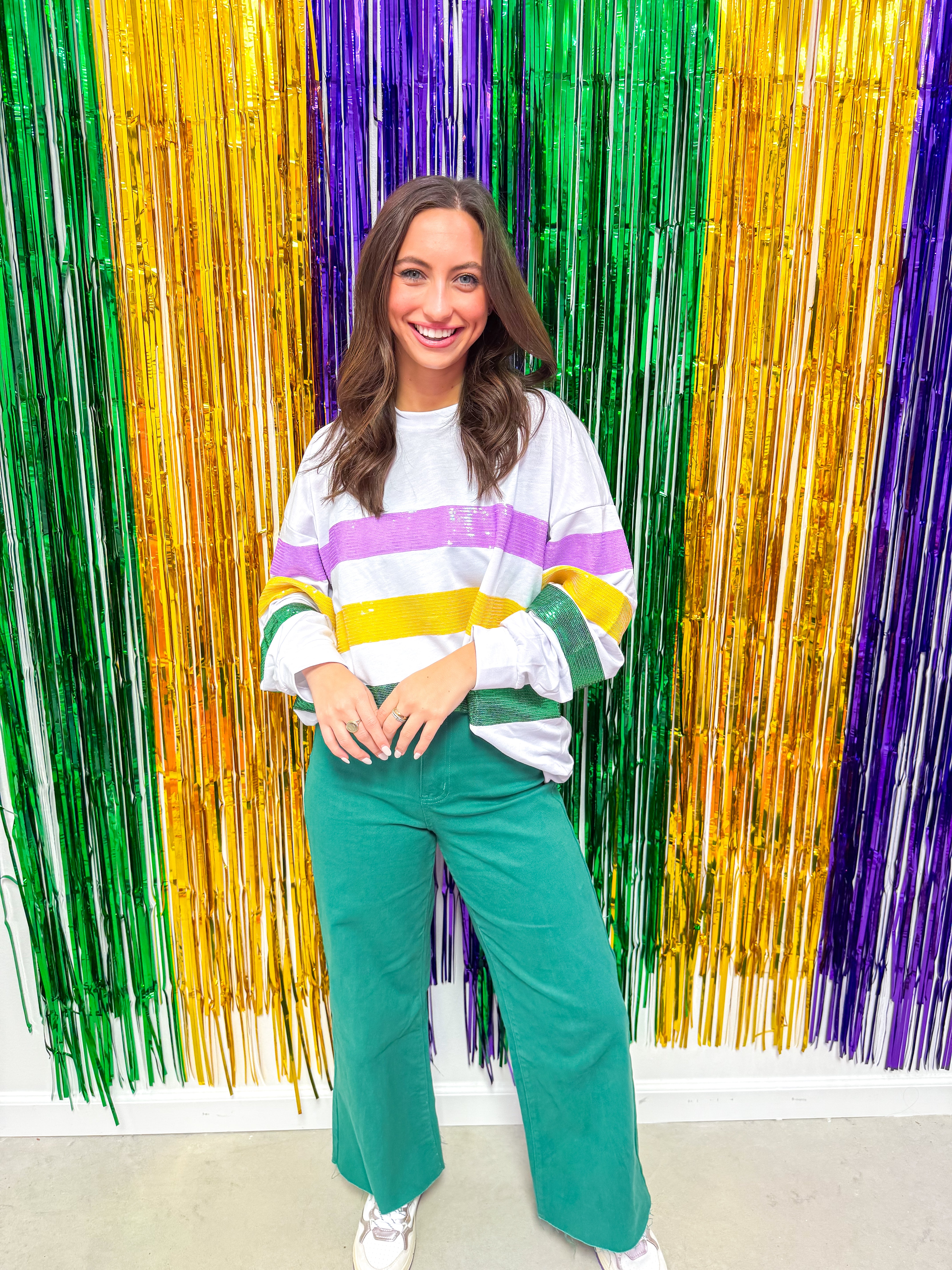 Sequin Striped Mardi Gras Sweater