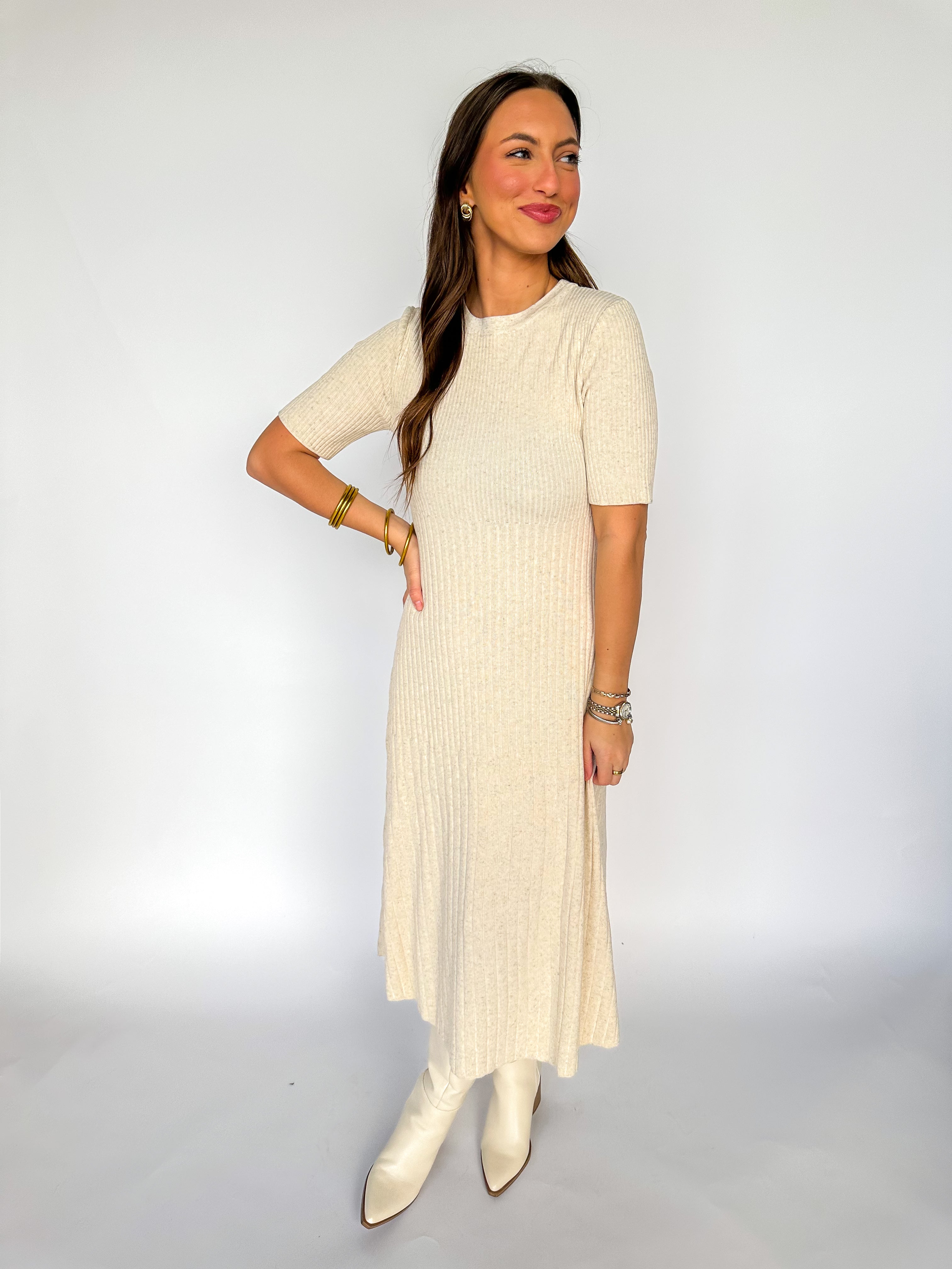 Oatmeal Rib Sweater Dress