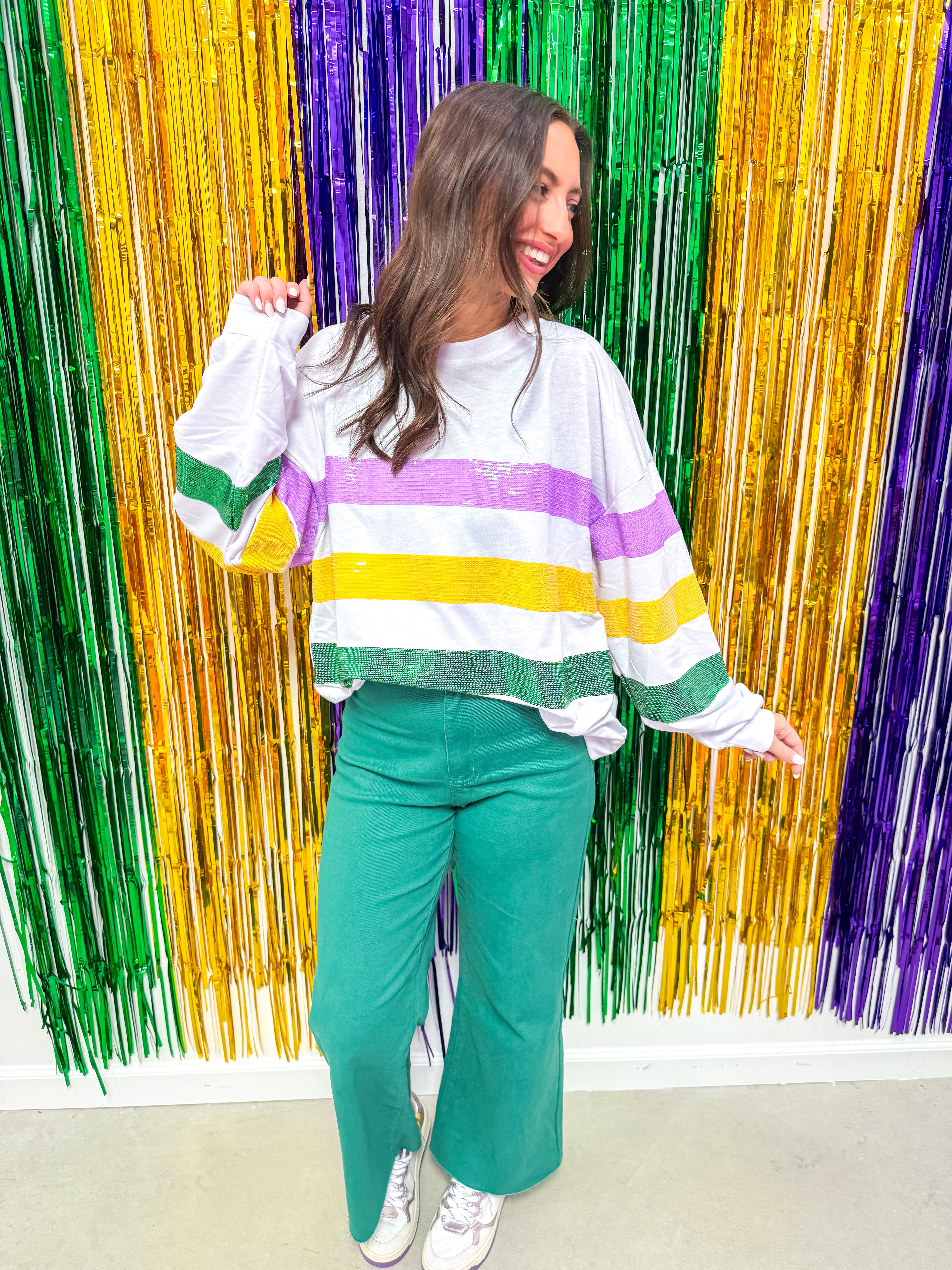 Sequin Striped Mardi Gras Sweater