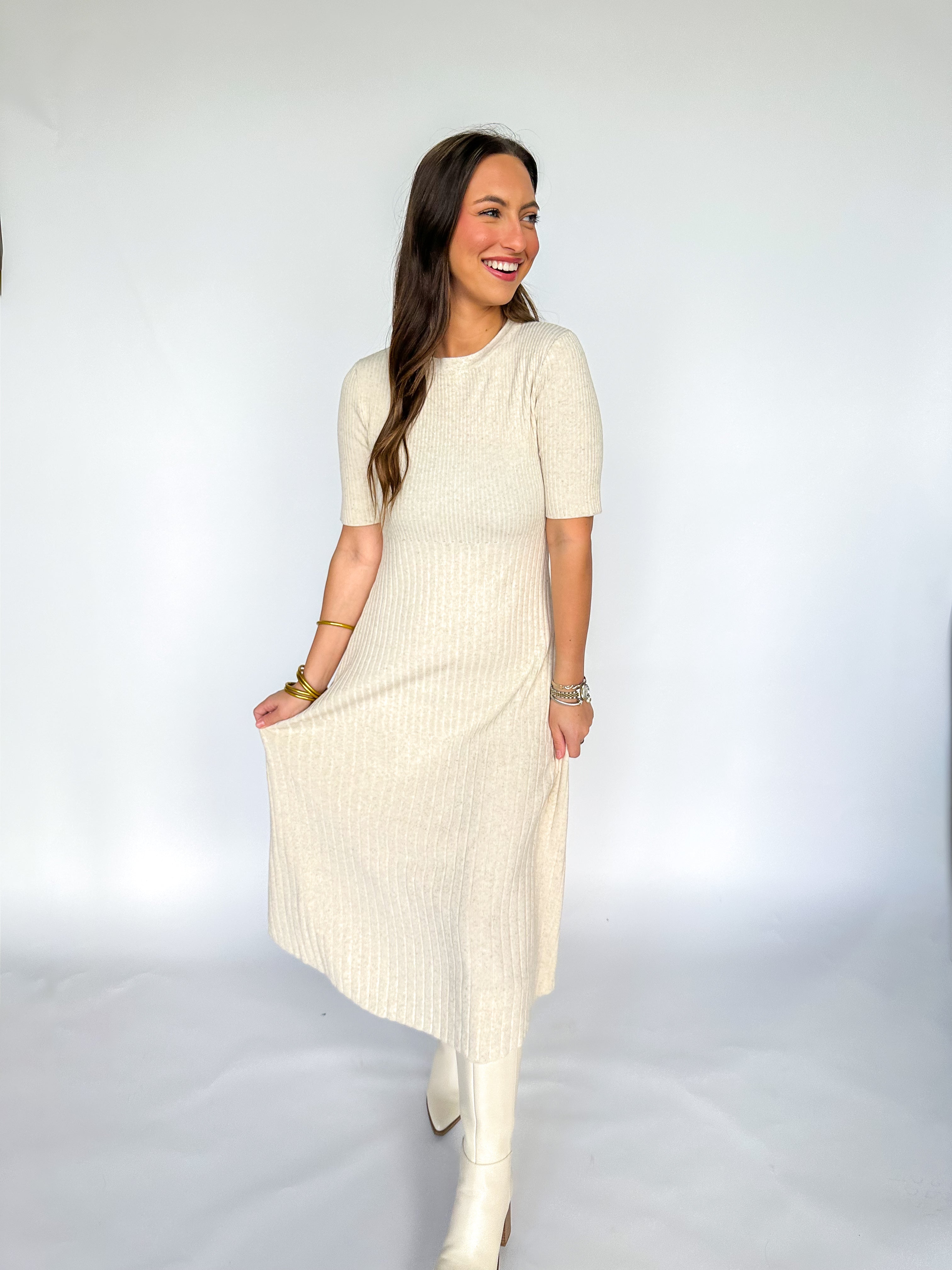 Oatmeal Rib Sweater Dress