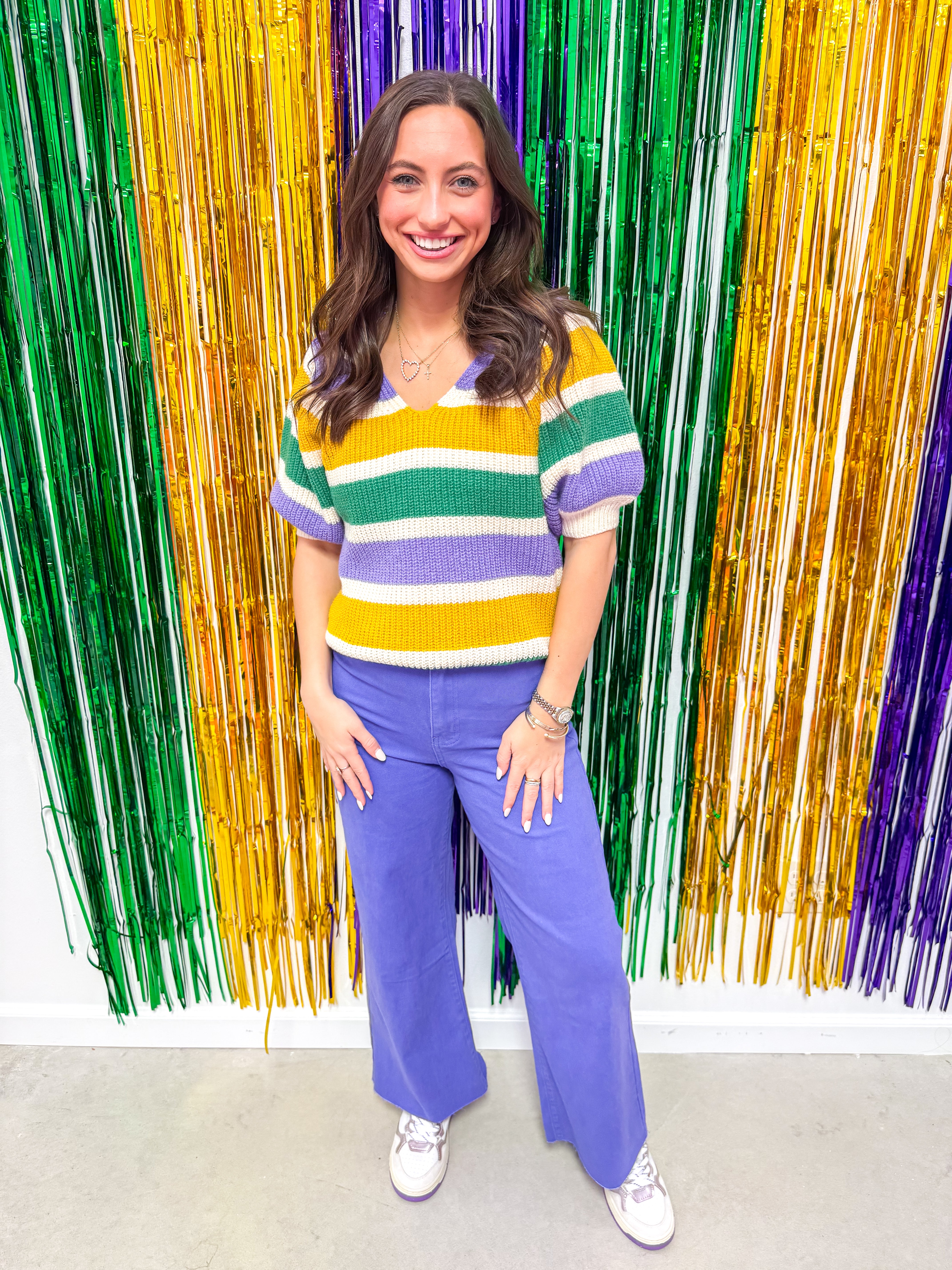 Knit Mardi Gras Colorblock Top