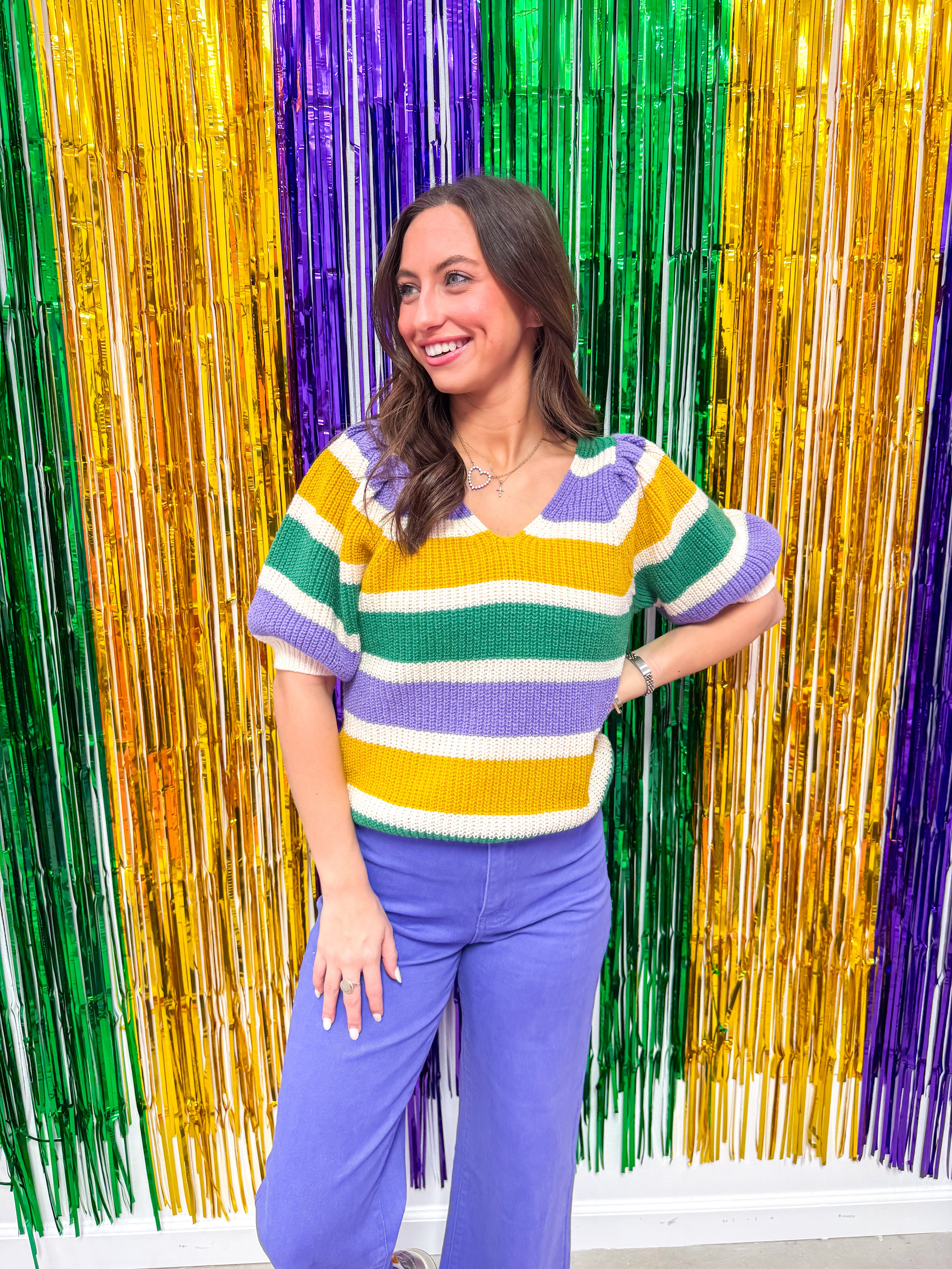 Knit Mardi Gras Colorblock Top