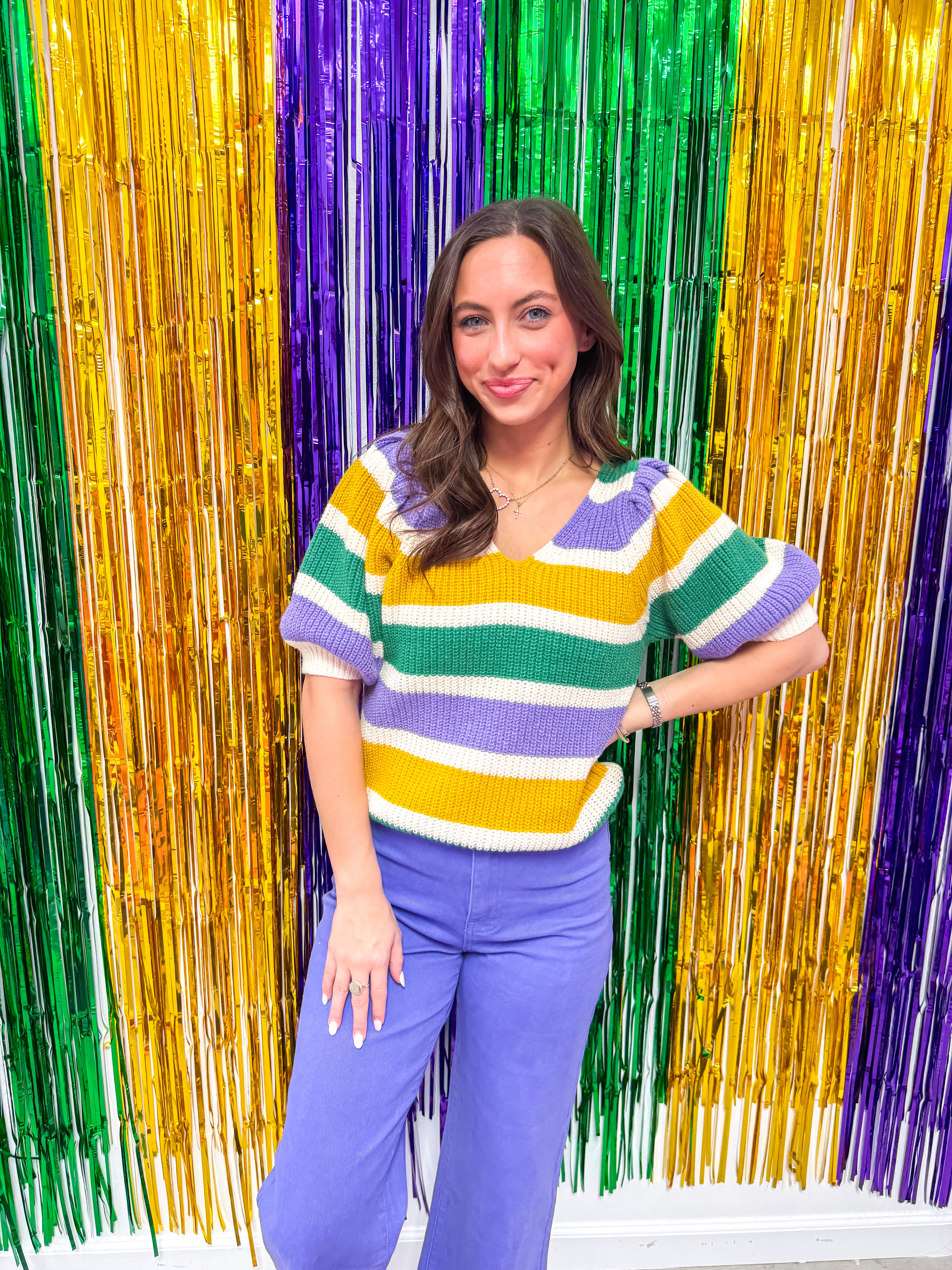 Knit Mardi Gras Colorblock Top