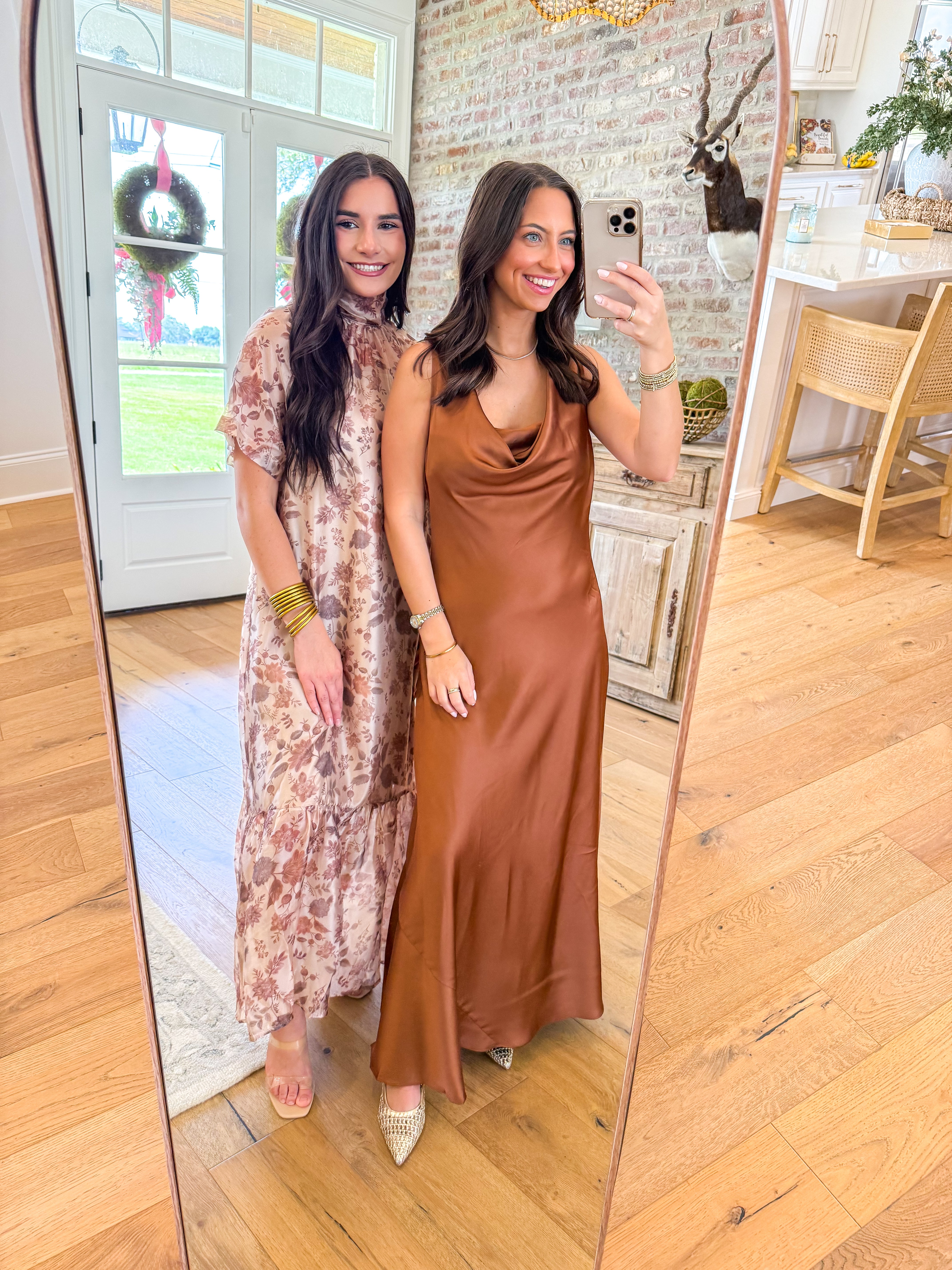 Copper Hour Satin Cowl Maxi Dress