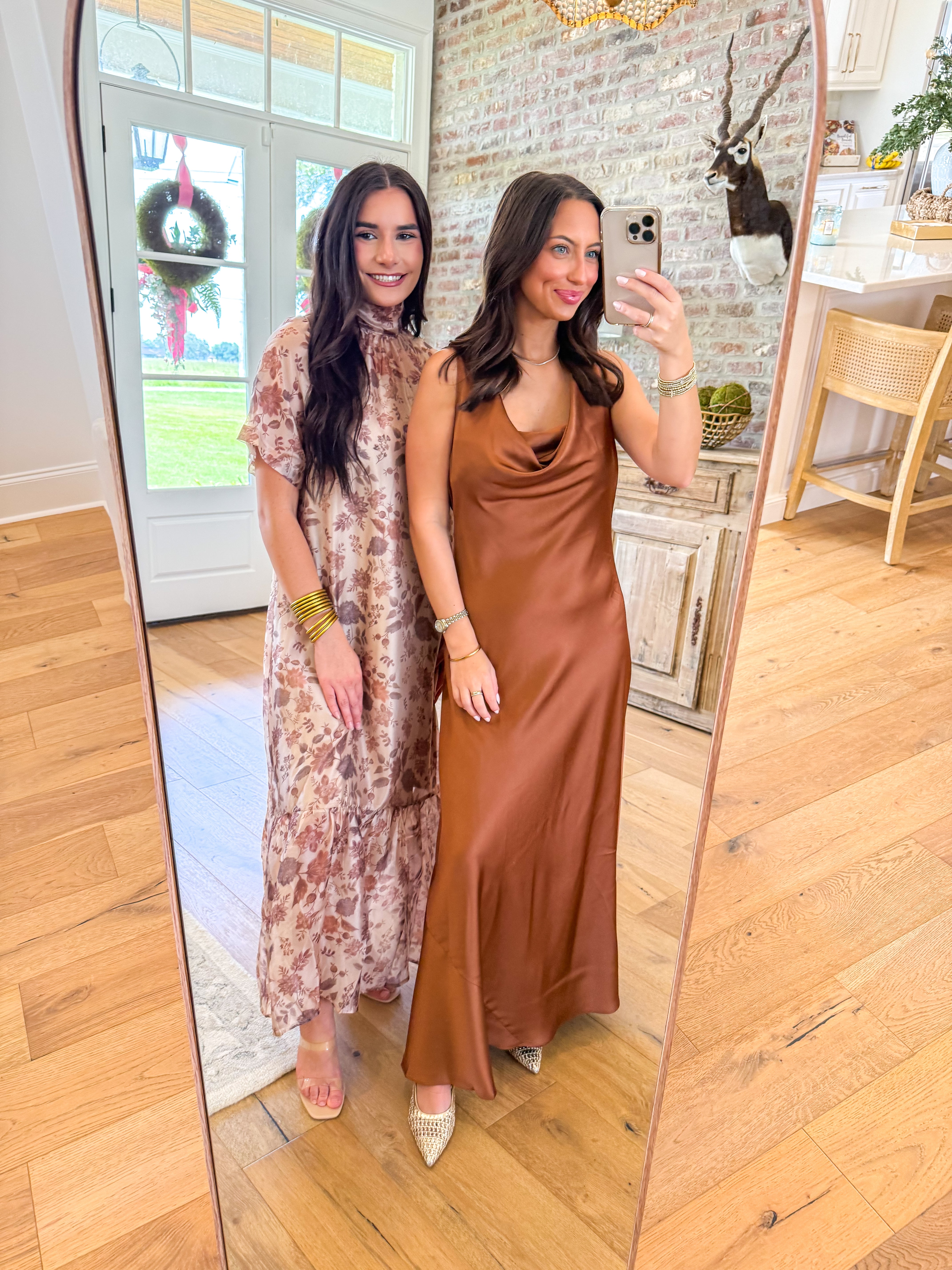 Copper Hour Satin Cowl Maxi Dress