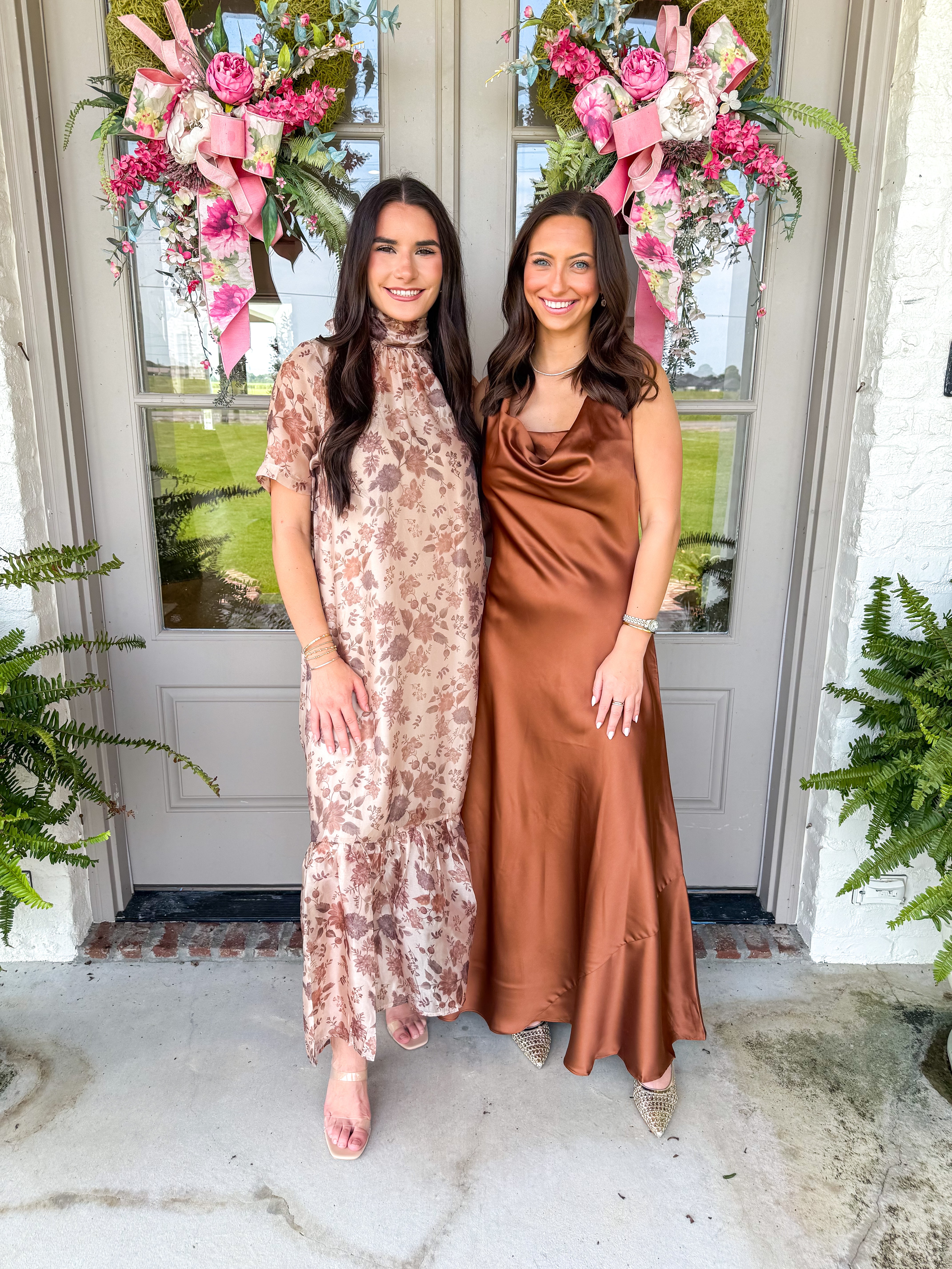 Copper Hour Satin Cowl Maxi Dress