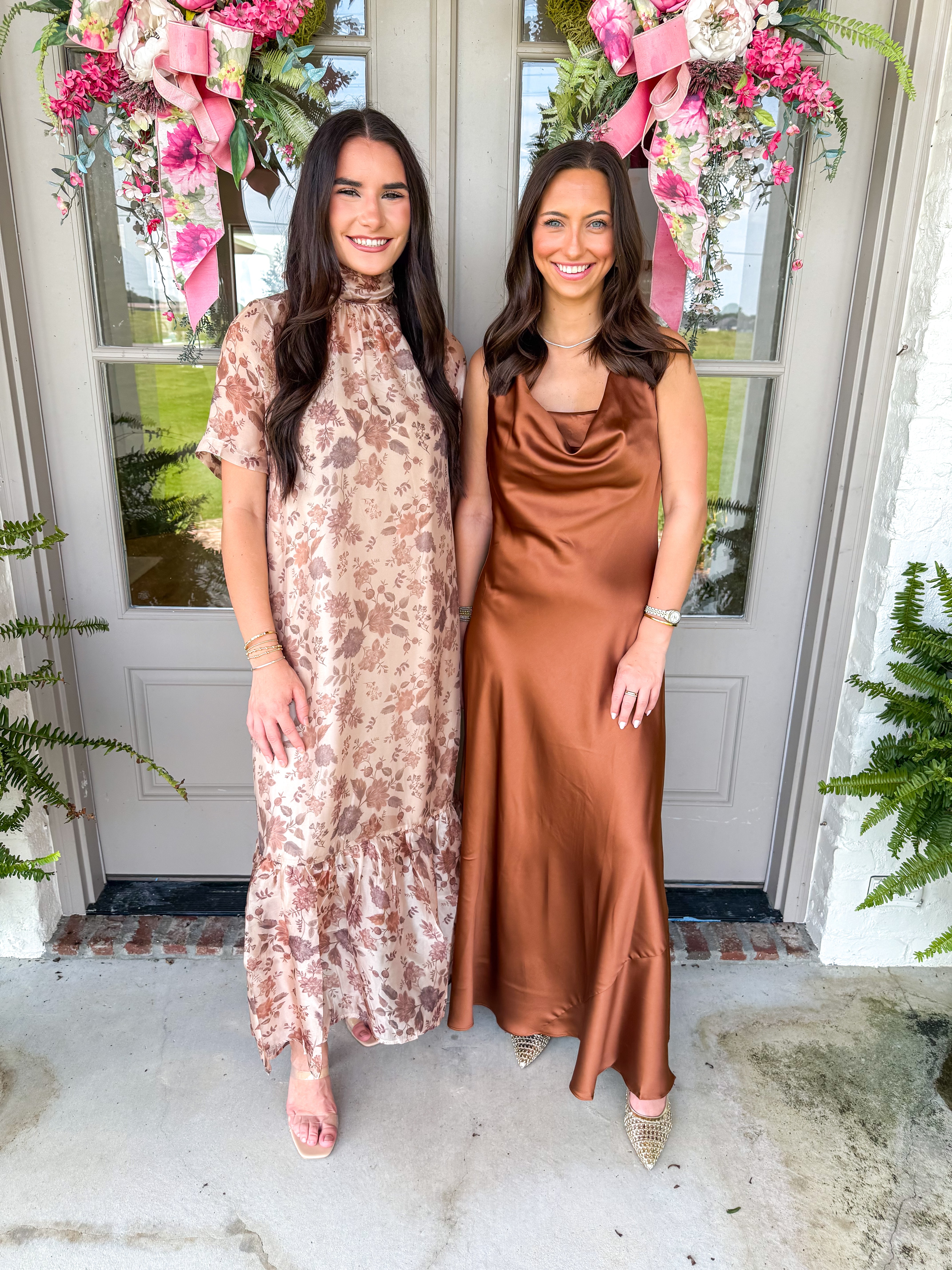 Copper Hour Satin Cowl Maxi Dress