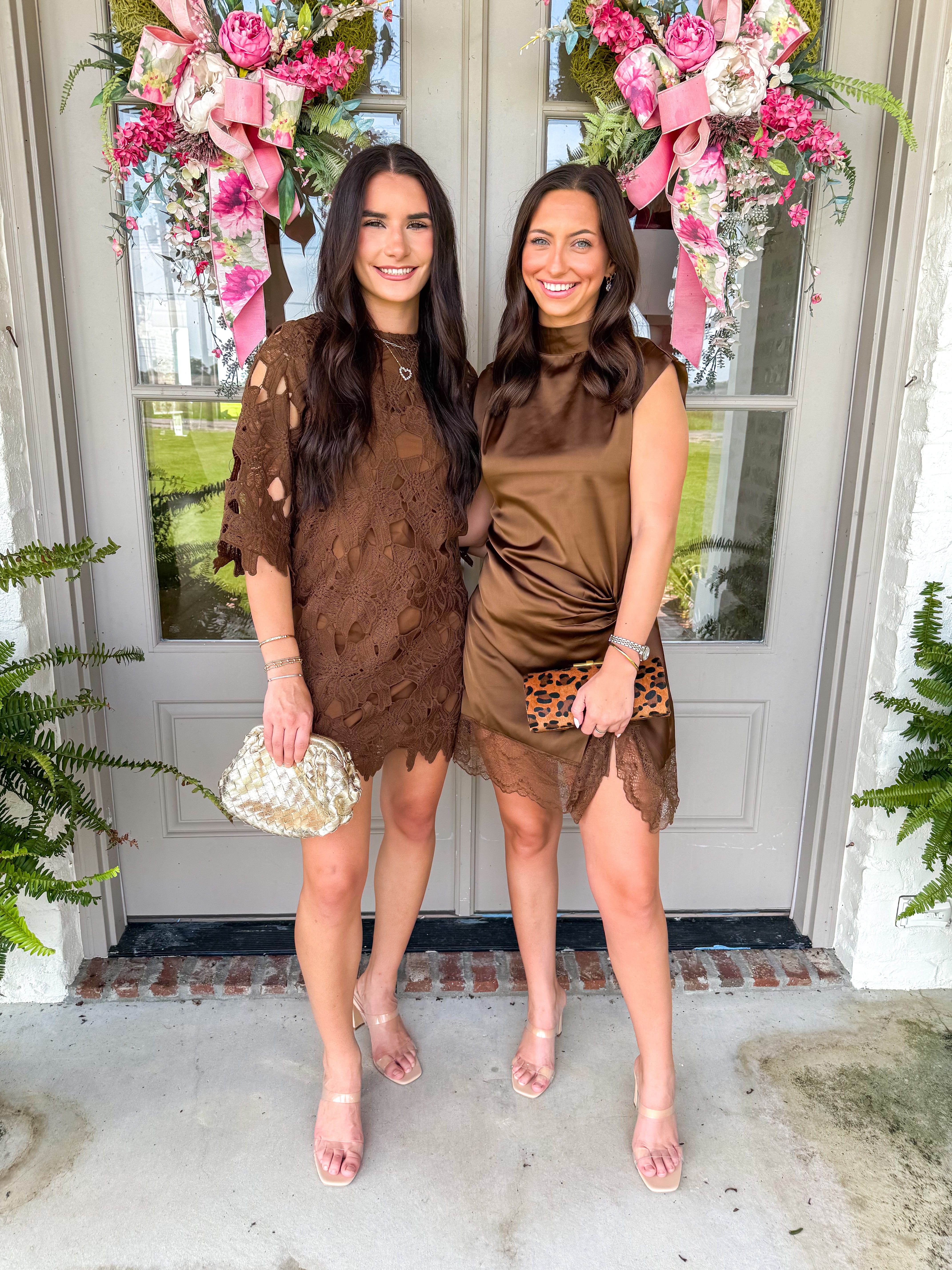Midnight Satin High-Neck Mini Dress Brown