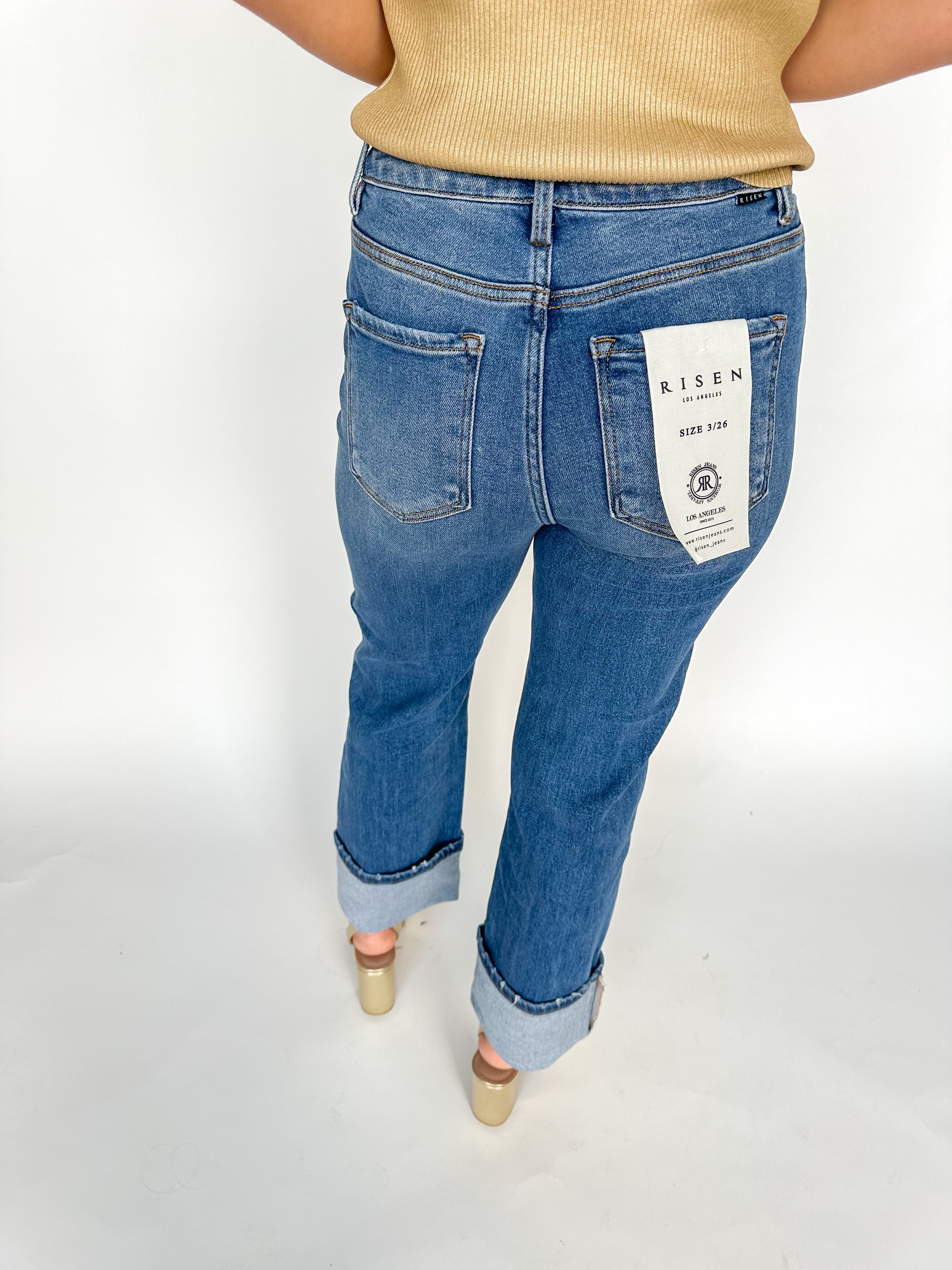 HR Straight Wide Leg Cuffed Medium Denim