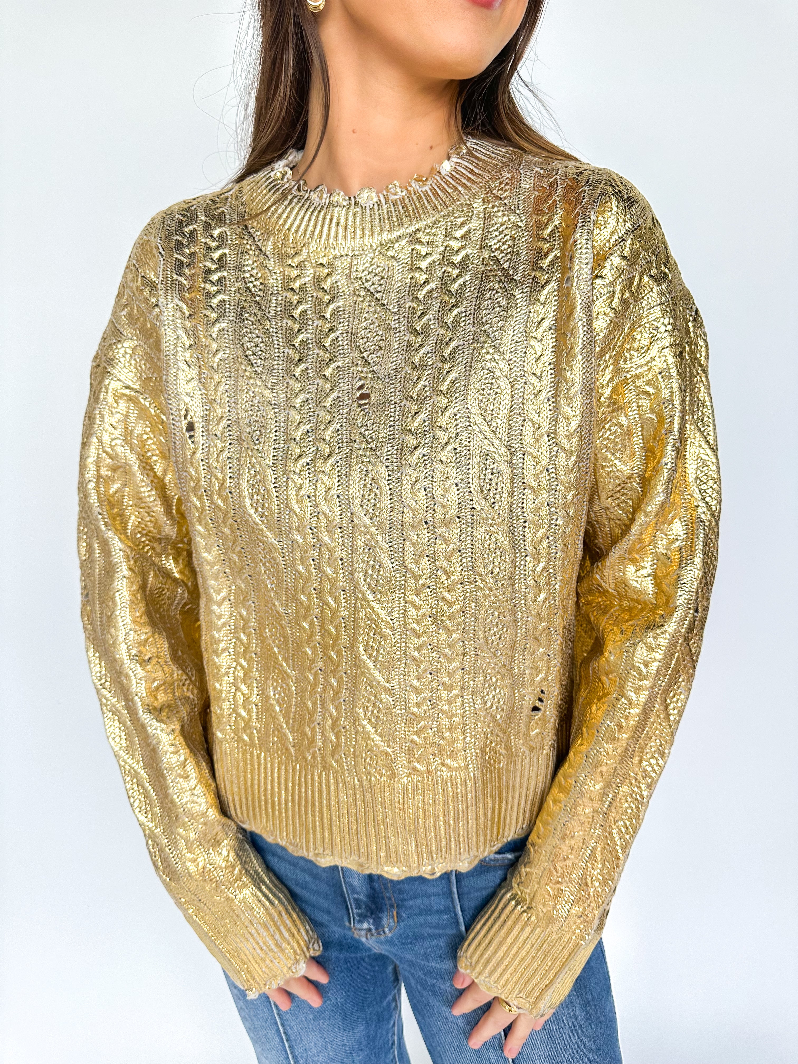 Gold Metallic Cable Sweater