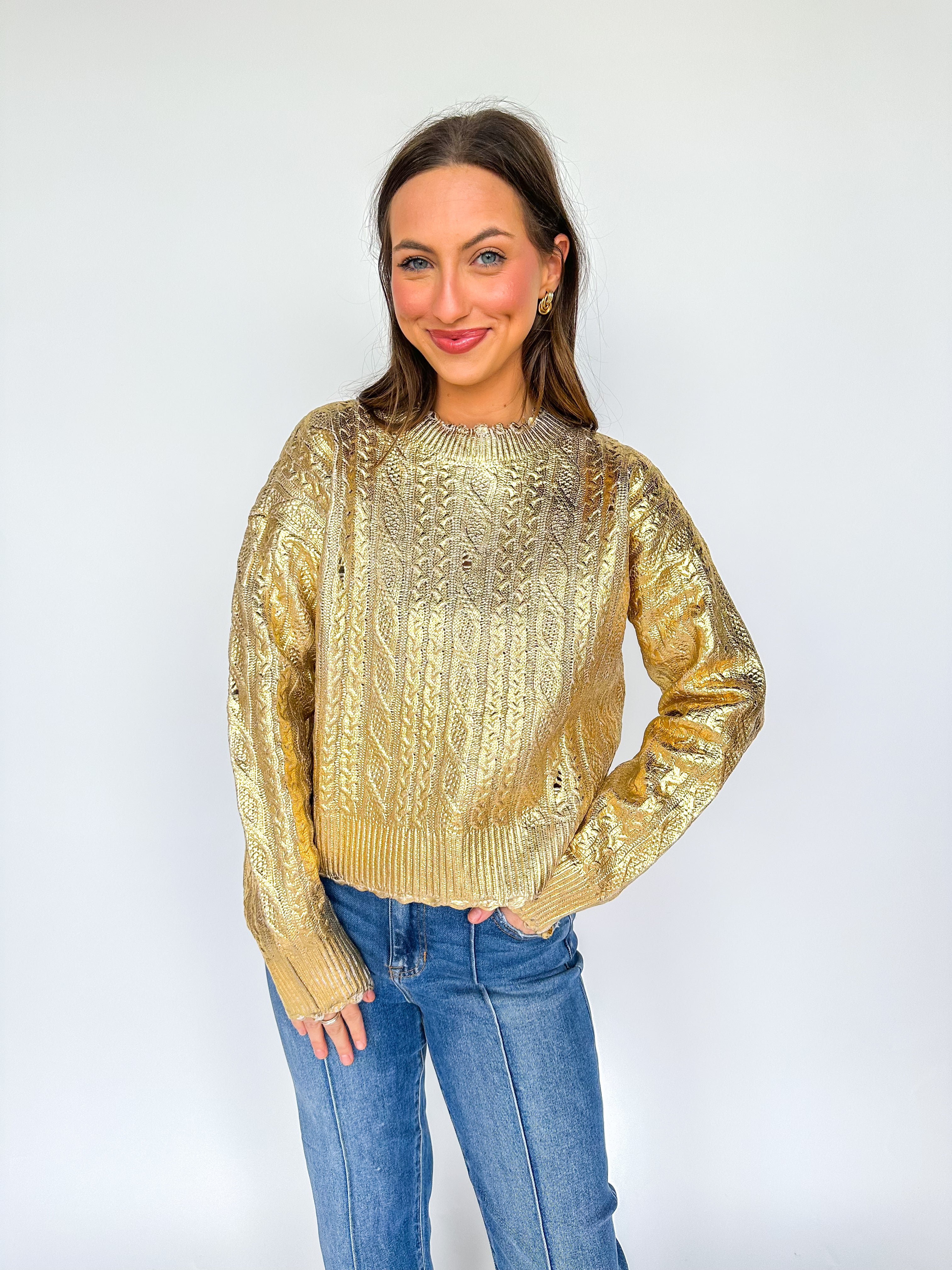 Gold Metallic Cable Sweater