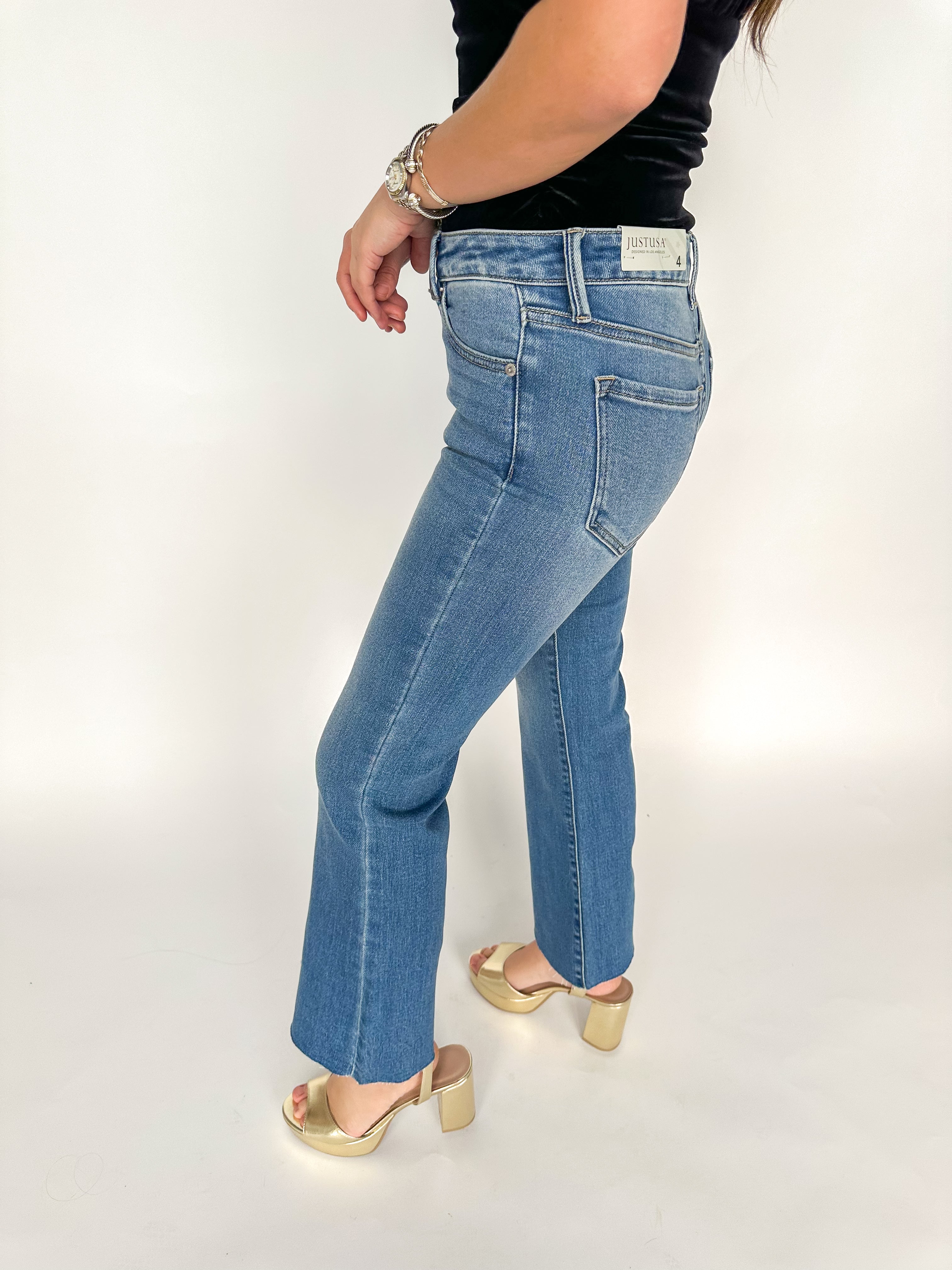 HR Crop Flare Medium Denim