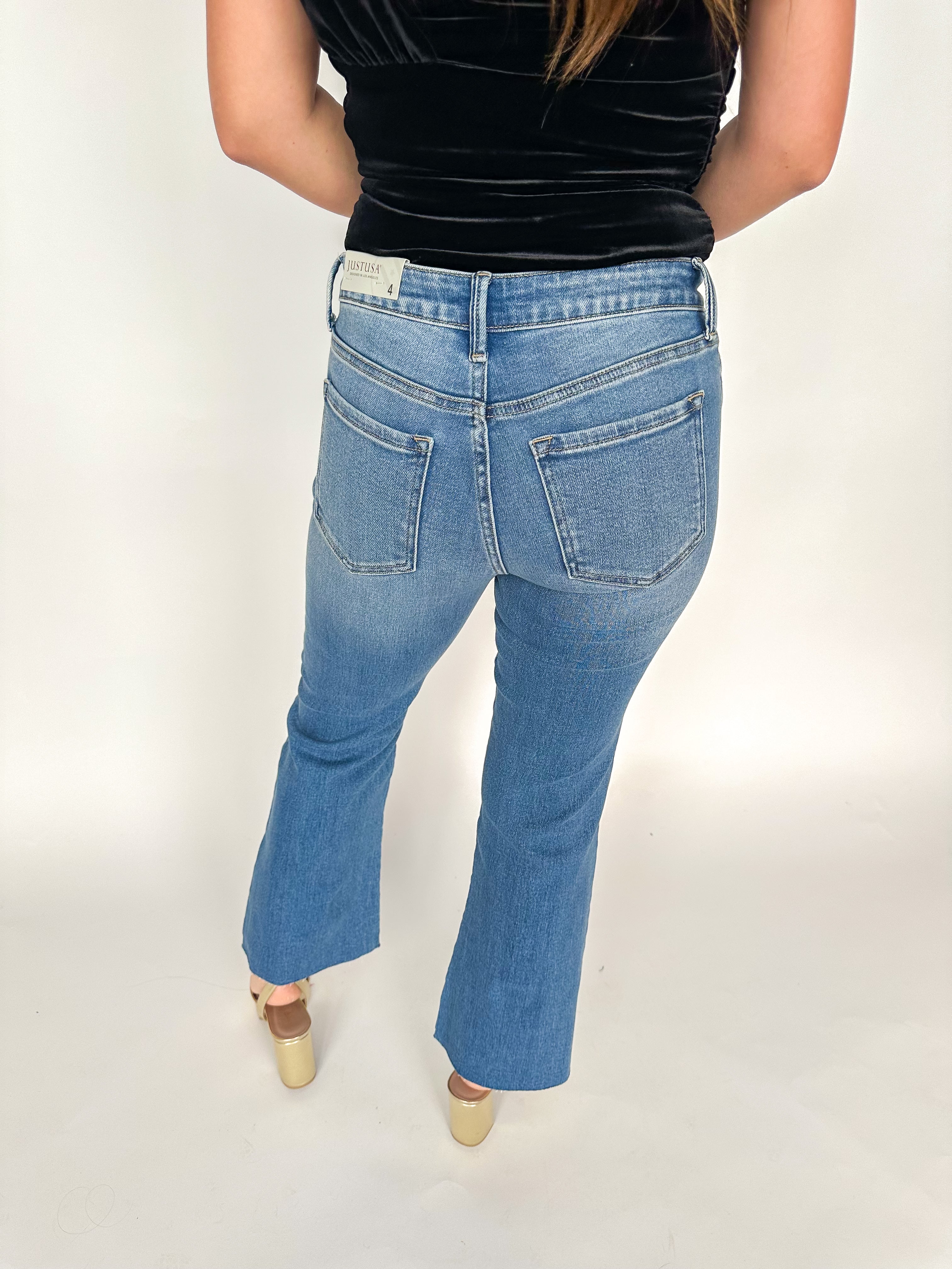 HR Crop Flare Medium Denim