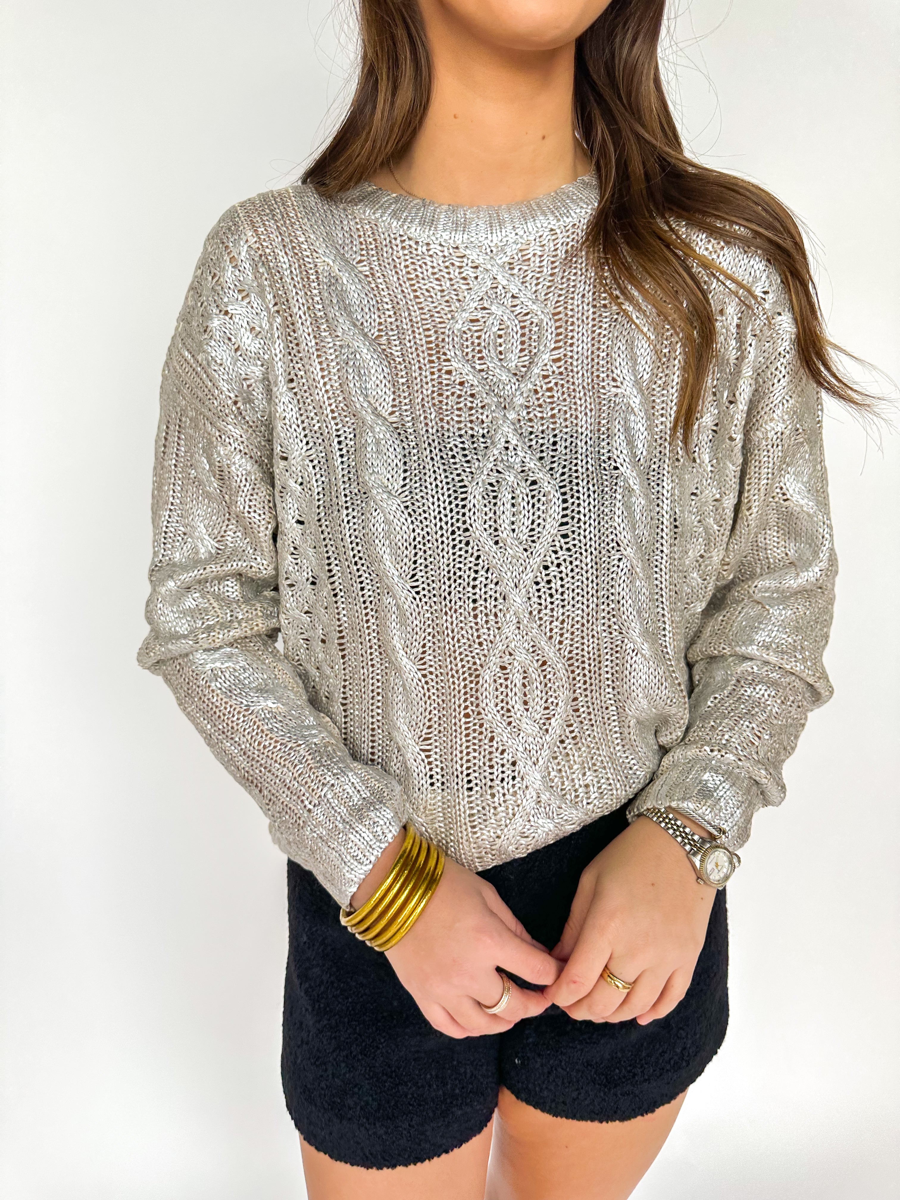 Weylan Silver Cable Sweater Top