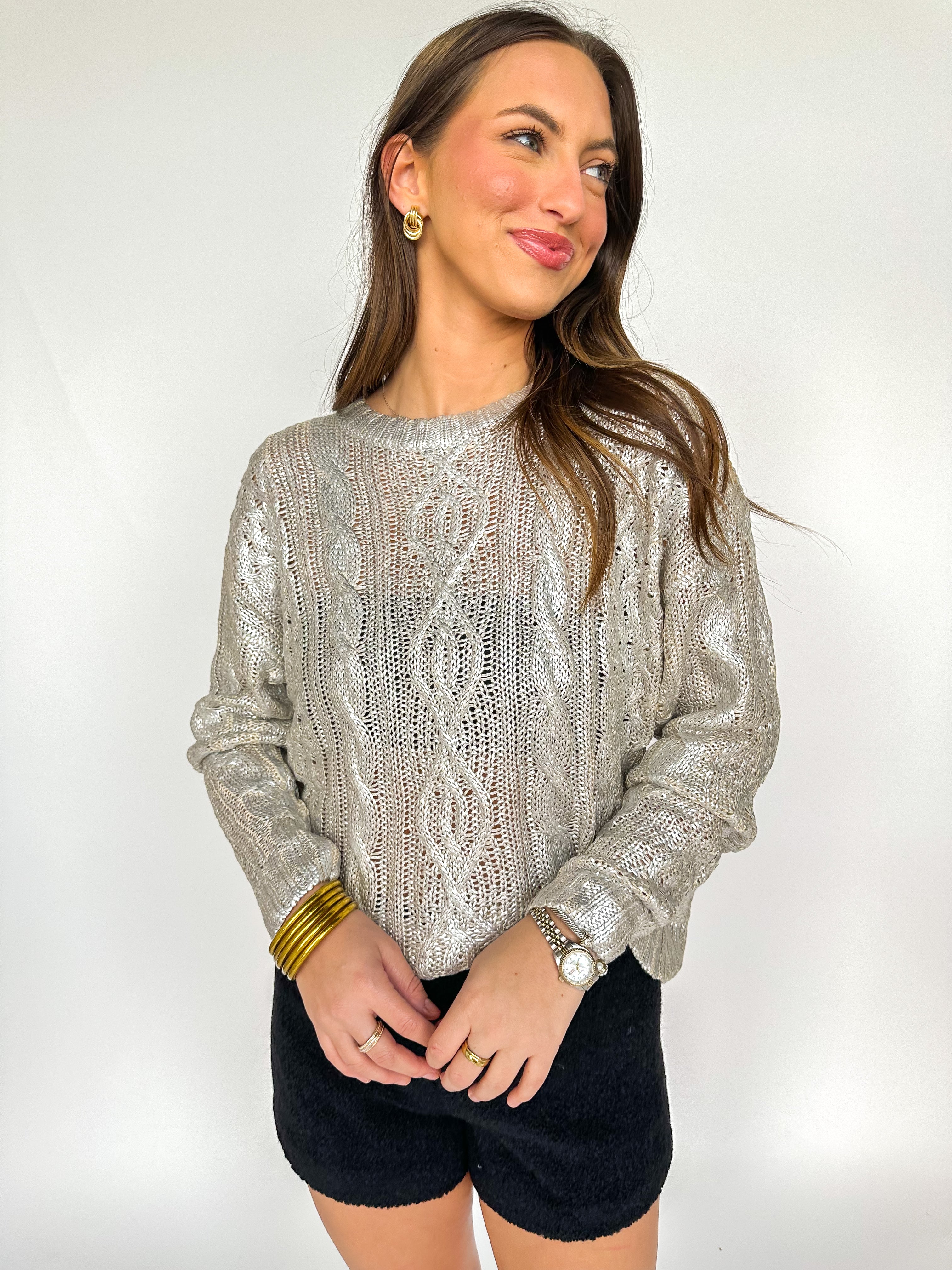 Weylan Silver Cable Sweater Top