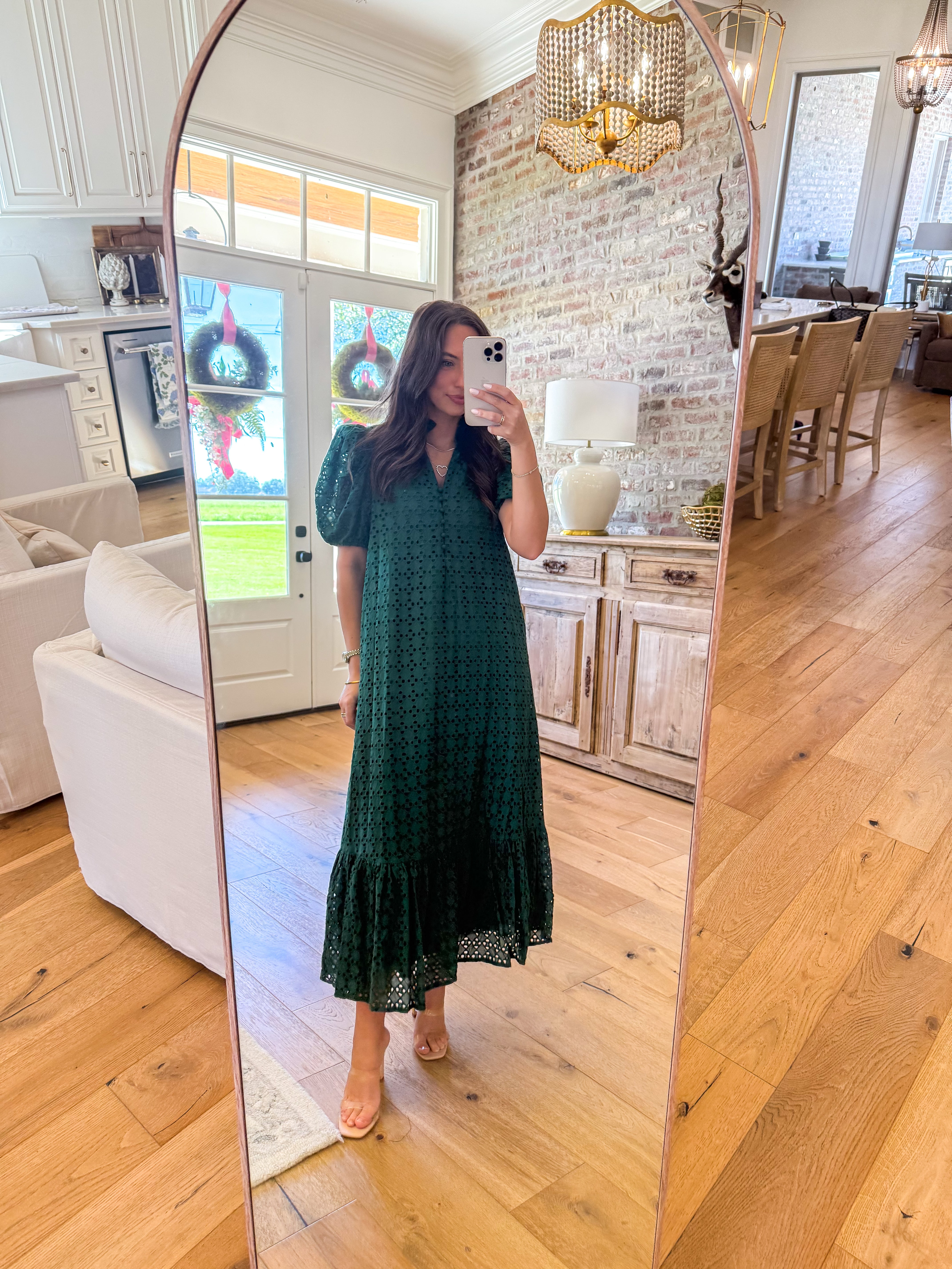 Evelyn Eyelet Midi Dress Hunter Green
