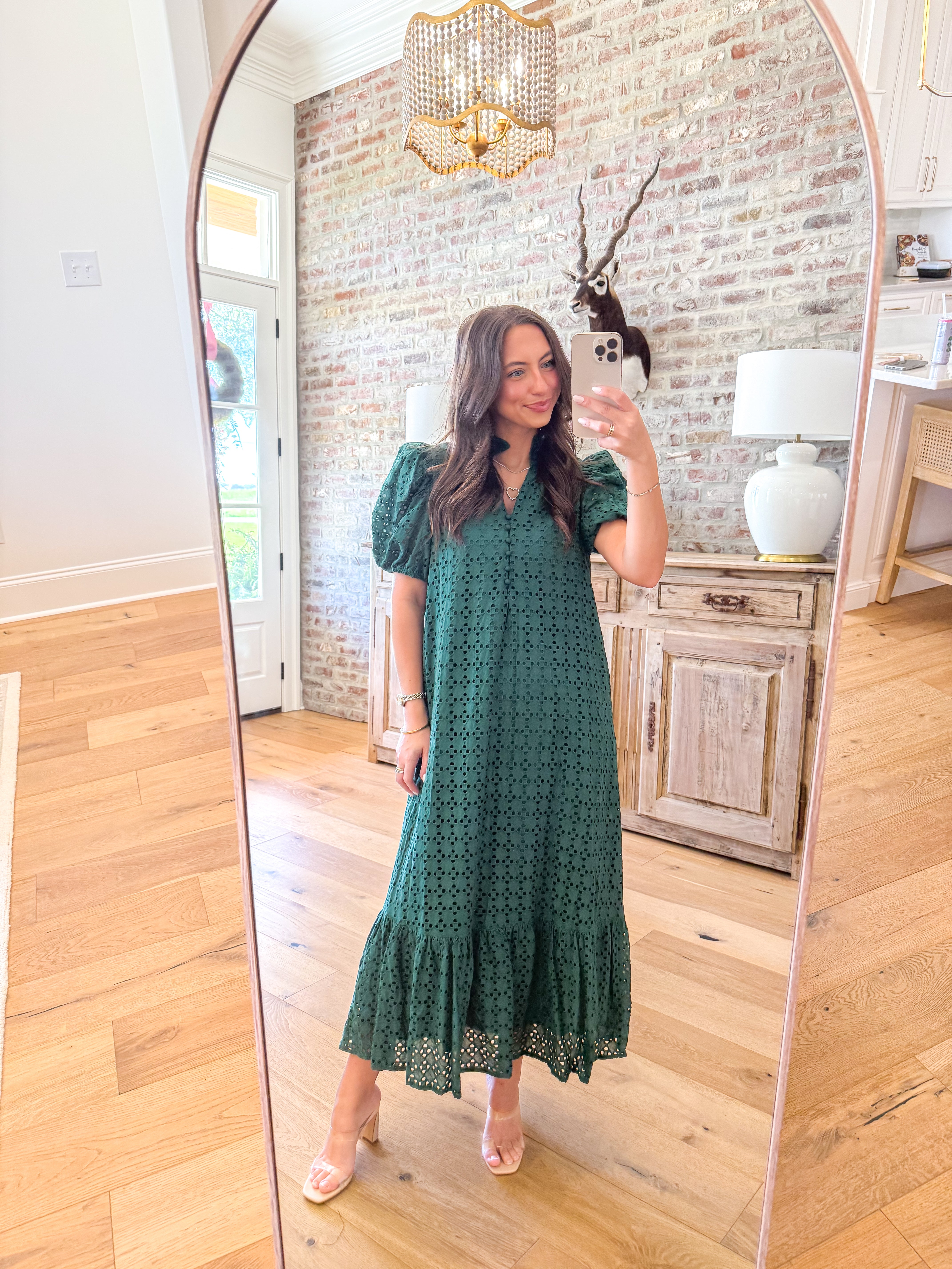 Evelyn Eyelet Midi Dress Hunter Green