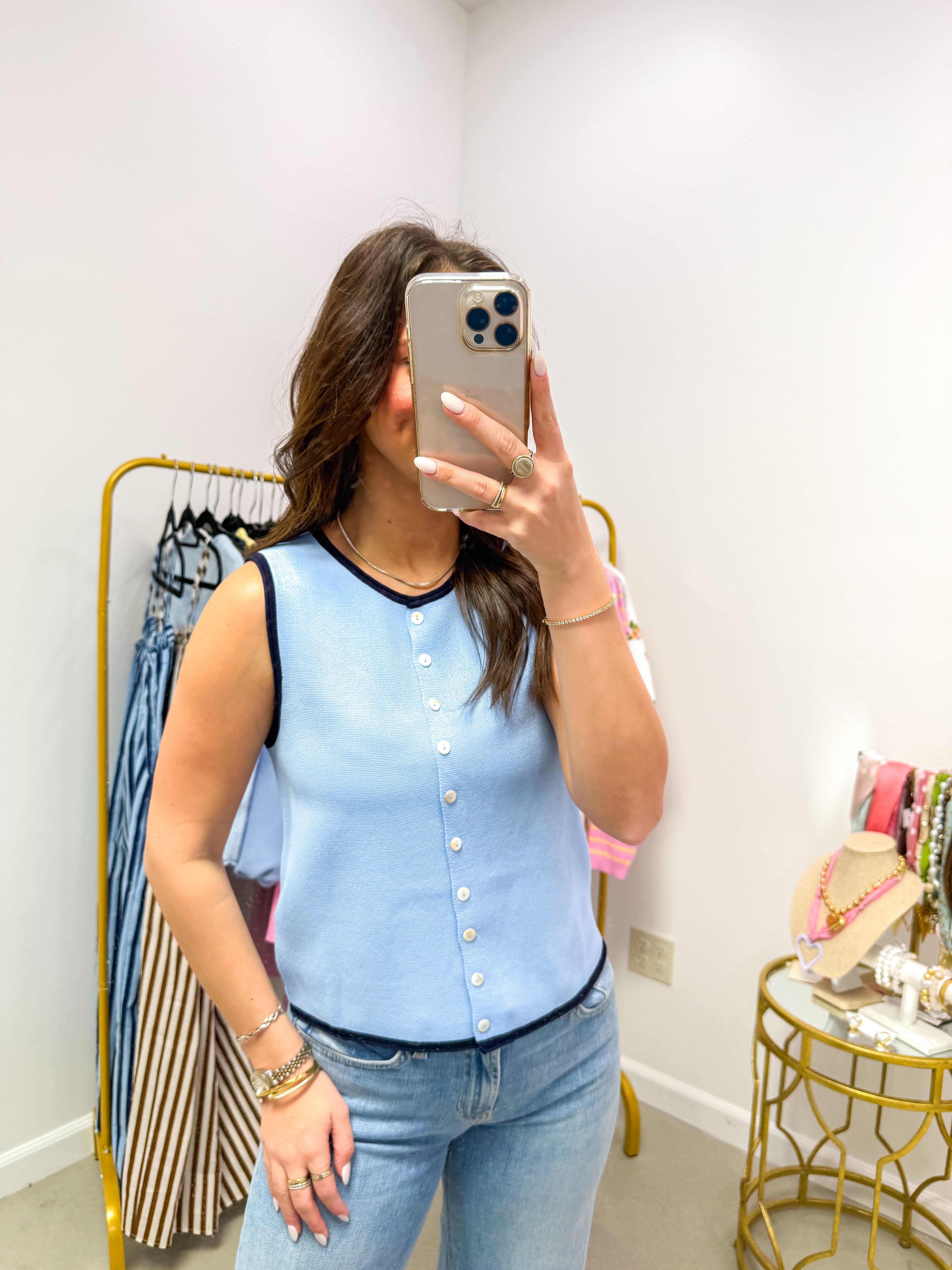 Light Blue Contrast Trim Tank