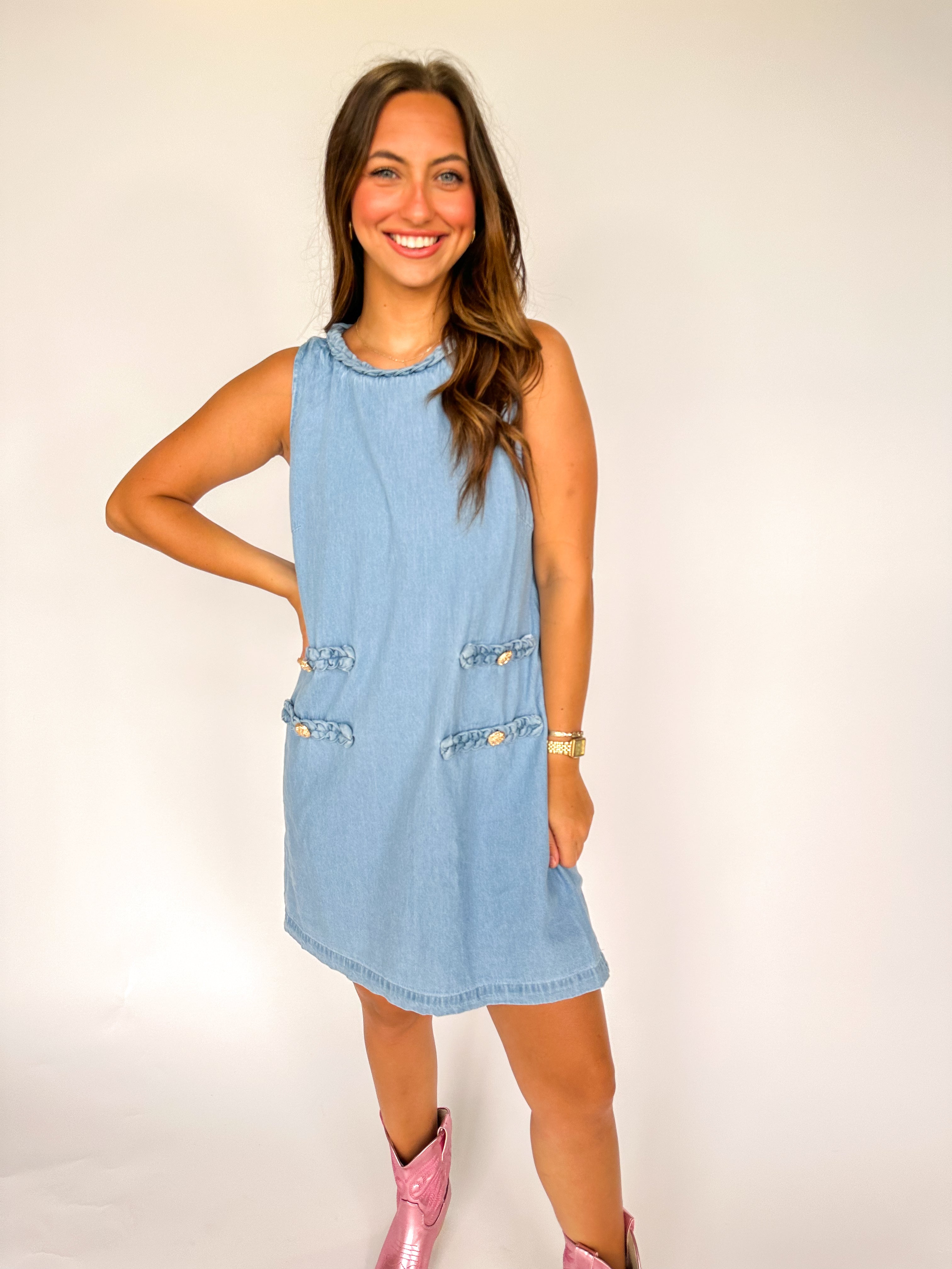 Braided Denim Mini Dress