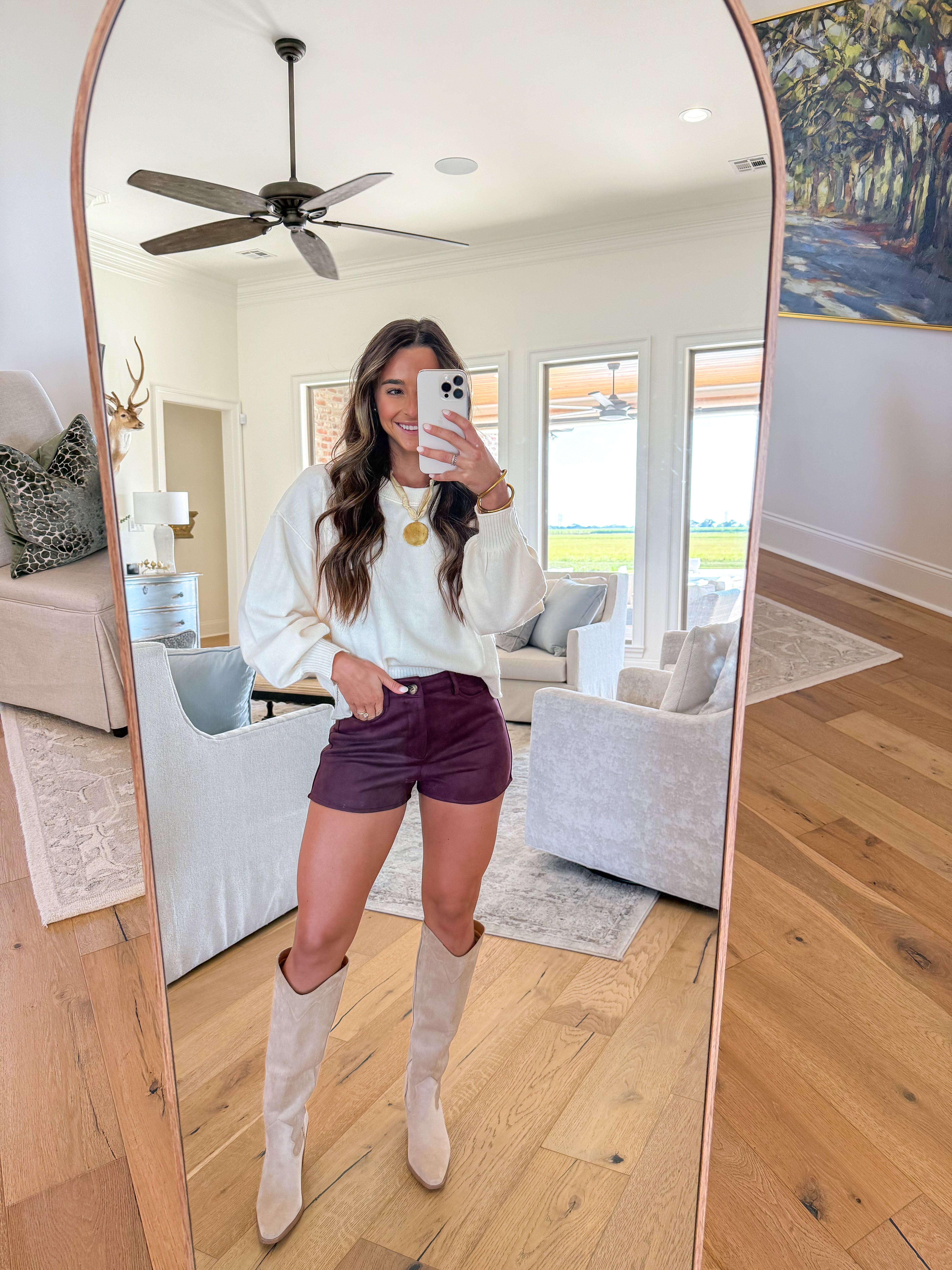 Marcel Burgundy High-Waisted Suede Shorts